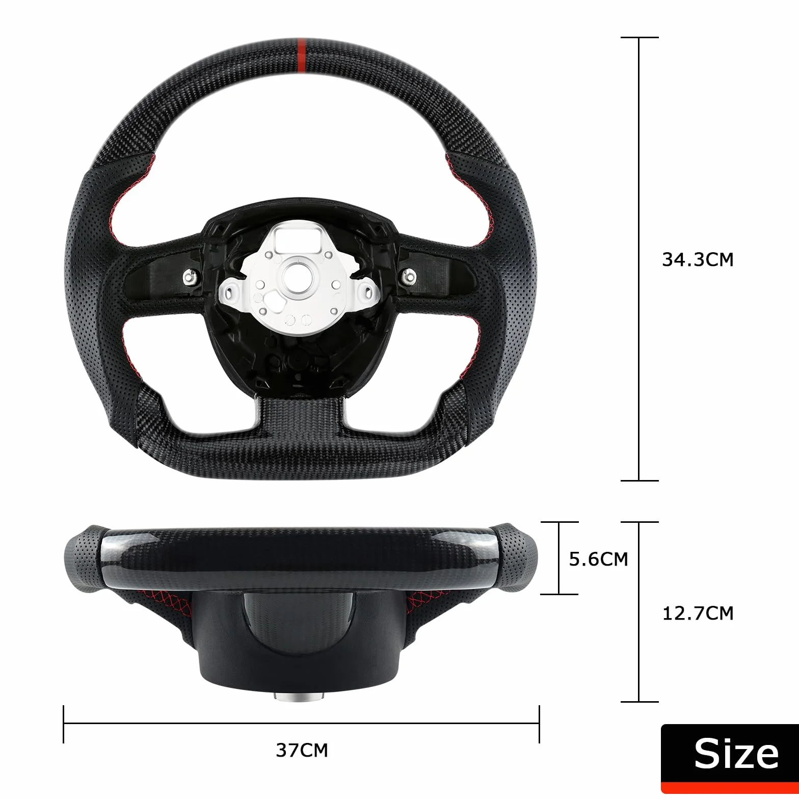 Volante in fibra di carbonio a forma di D con fondo piatto e cuciture rosse, volante personalizzato in pelle traforata, per Audi A4(solo B7) A5 S4 S5 2008-2010