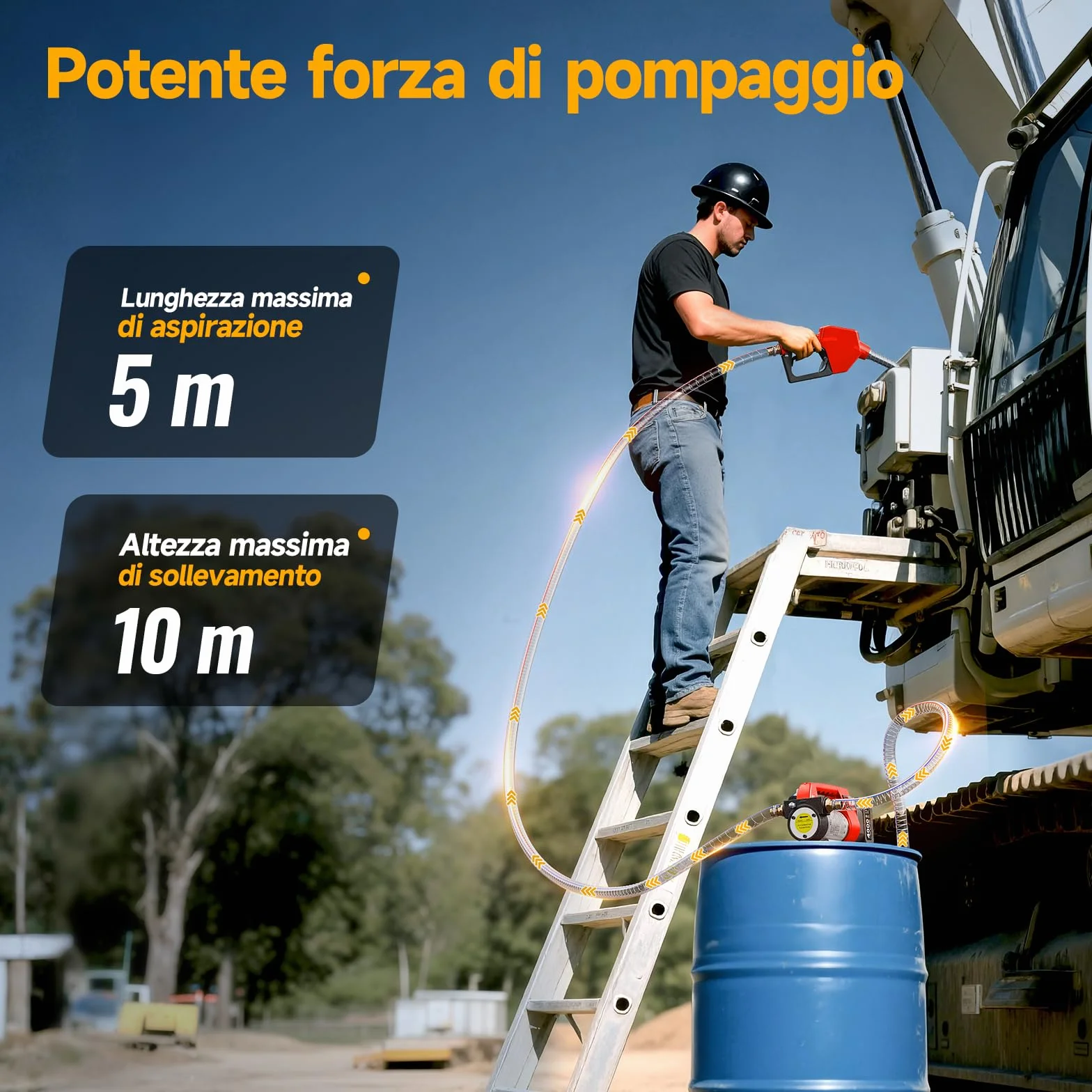 Taskstar Pompa Travaso Gasolio a Batteria 45L/min 21V Set con Batteria 4,0Ah Portatile