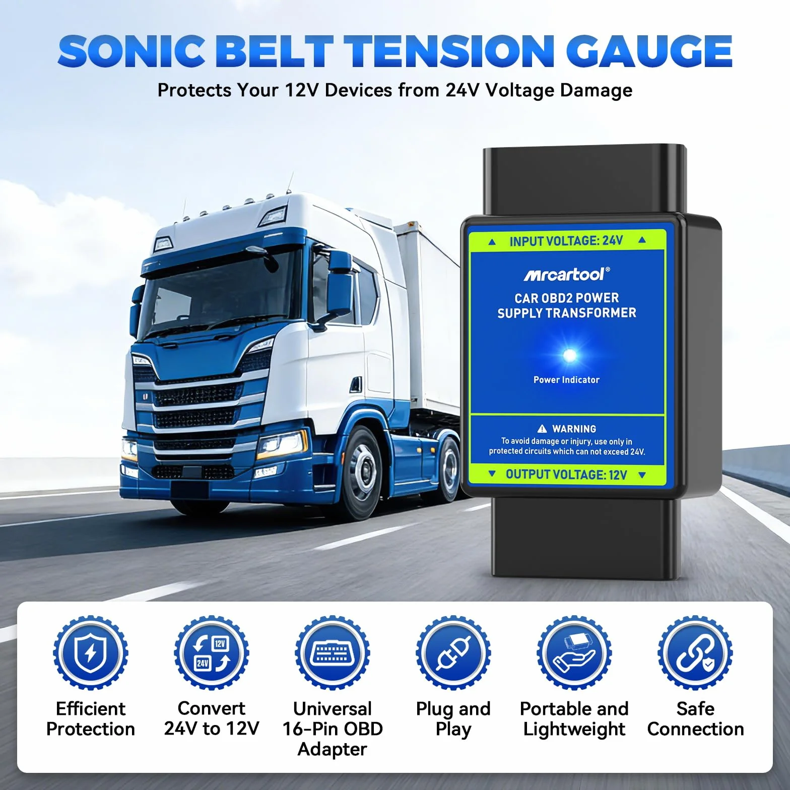 Alimentatore OBD2 24V a 12V Convertitore di Tensione 16 Pin MRCARTOOL