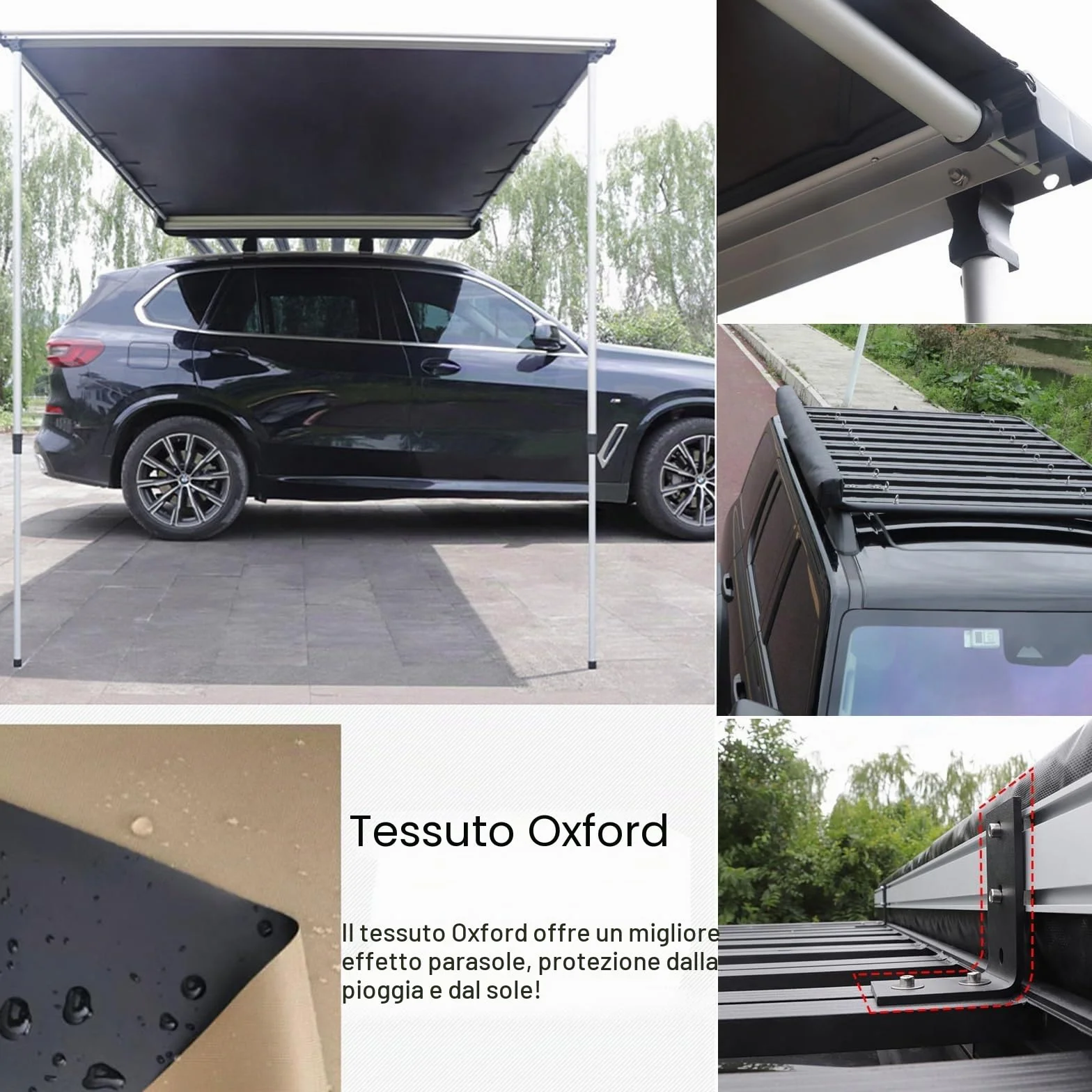 Tenda da Tetto Auto, Tenda da Sole Retrattile UV50+ Impermeabile, Tendalino Laterale/Posteriore per Camion SUV Furgoni Camper da Campeggio Escursione Viaggio (Size 180x250cm/5.9x8.2ft)