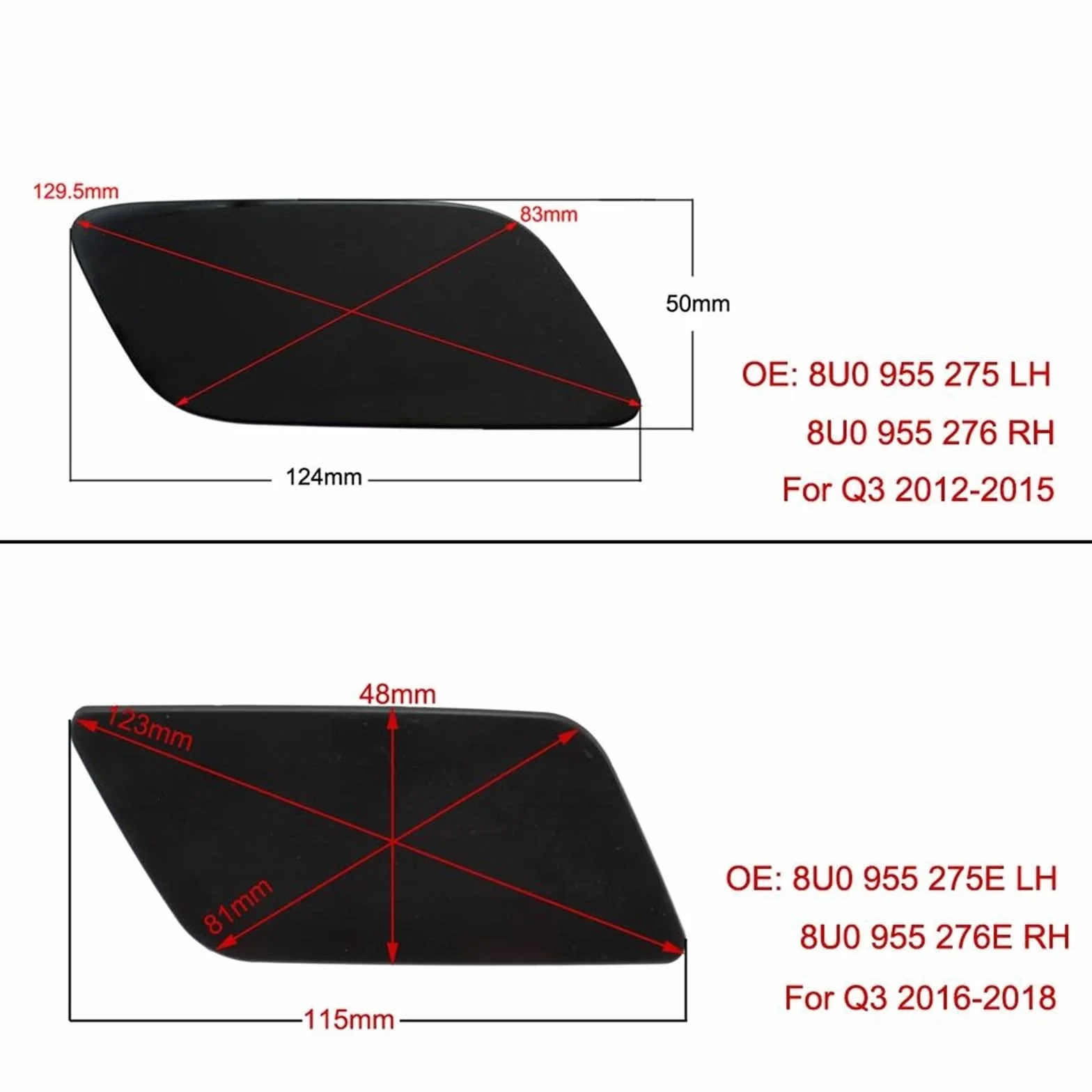 for, Q3 2012 2013 2014 2015 2016 2017 2018 Nuovo paraurti anteriore Copertura lavafari Tappo acqua fari 8U0955275 8U0955275E coperchio ugello lavafari(SET For 2012-2015)