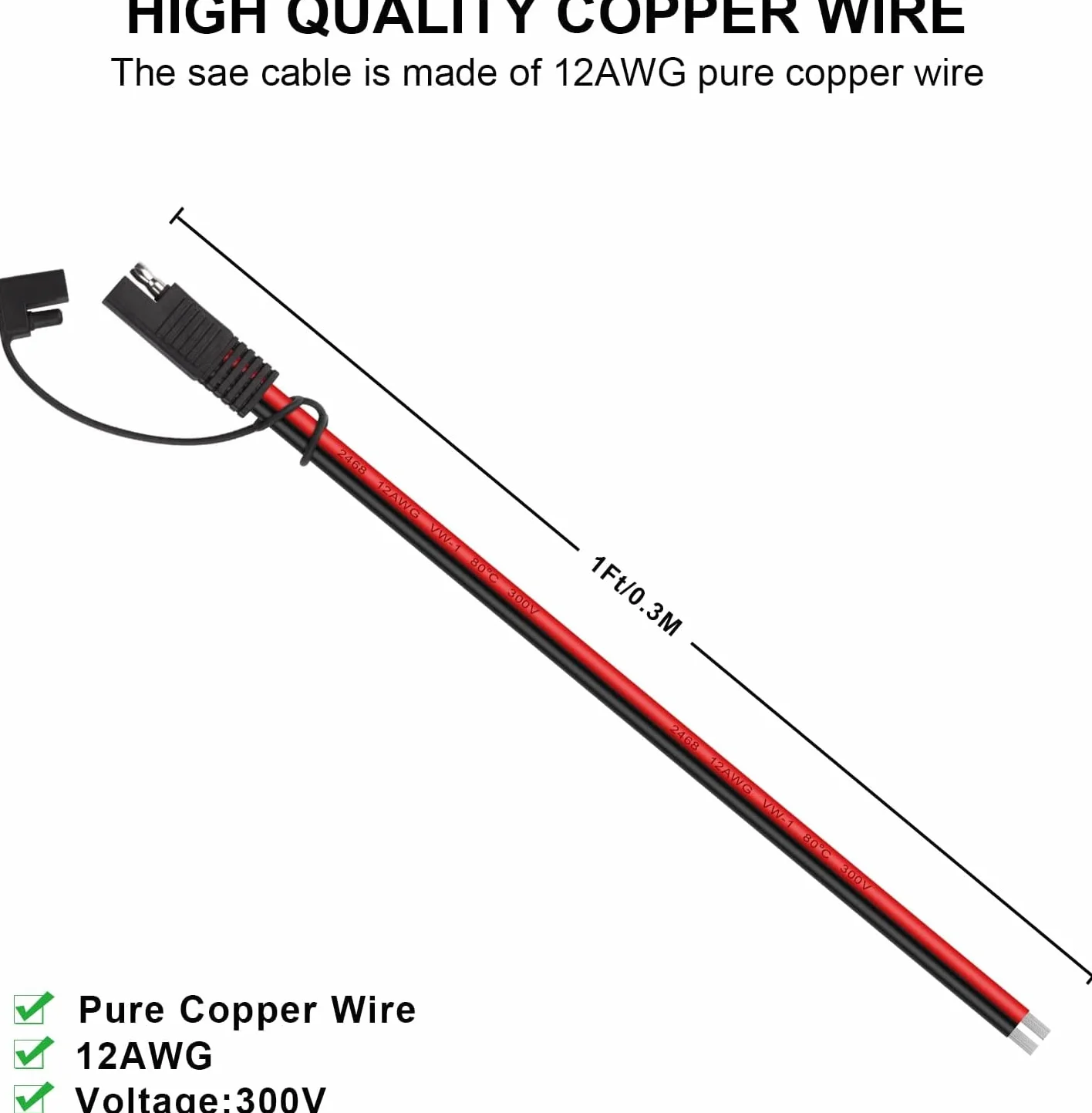 RUNCCI-YUN 4pcs Connettore Cavo SAE 12V Terminale della Batteria 12AWG Cavo Prolunga a Sgancio Rapido Battery Cable,per batterie a pannello solare, per trattori e altri (30cm)