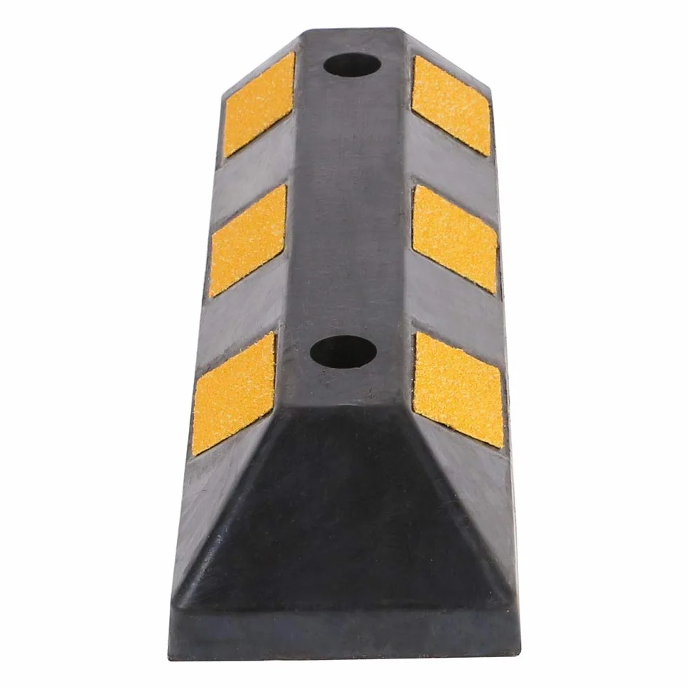 Fermaruota in Gomma Dura Ebanite Set 2 55 x 15 x 10 cm per Parcheggio Garage con Strisce Catarifrangenti