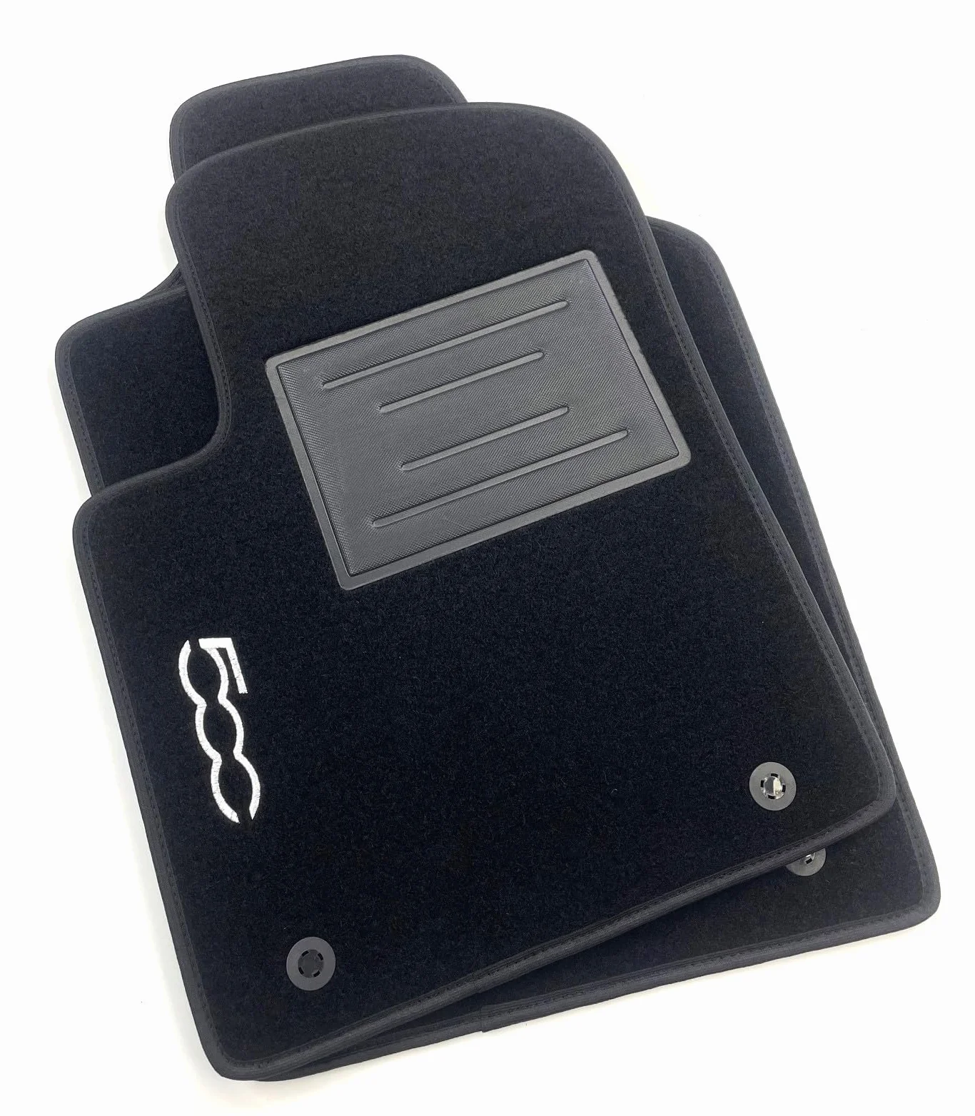ASC Tappetini Auto Compatibili con Fiat 500 3 Porte 2012-2022, NO HYBRID-ELETTRICA, Moquette, 1 Logo Ricamato, Bordo Nero, Bottoni e Battitacco