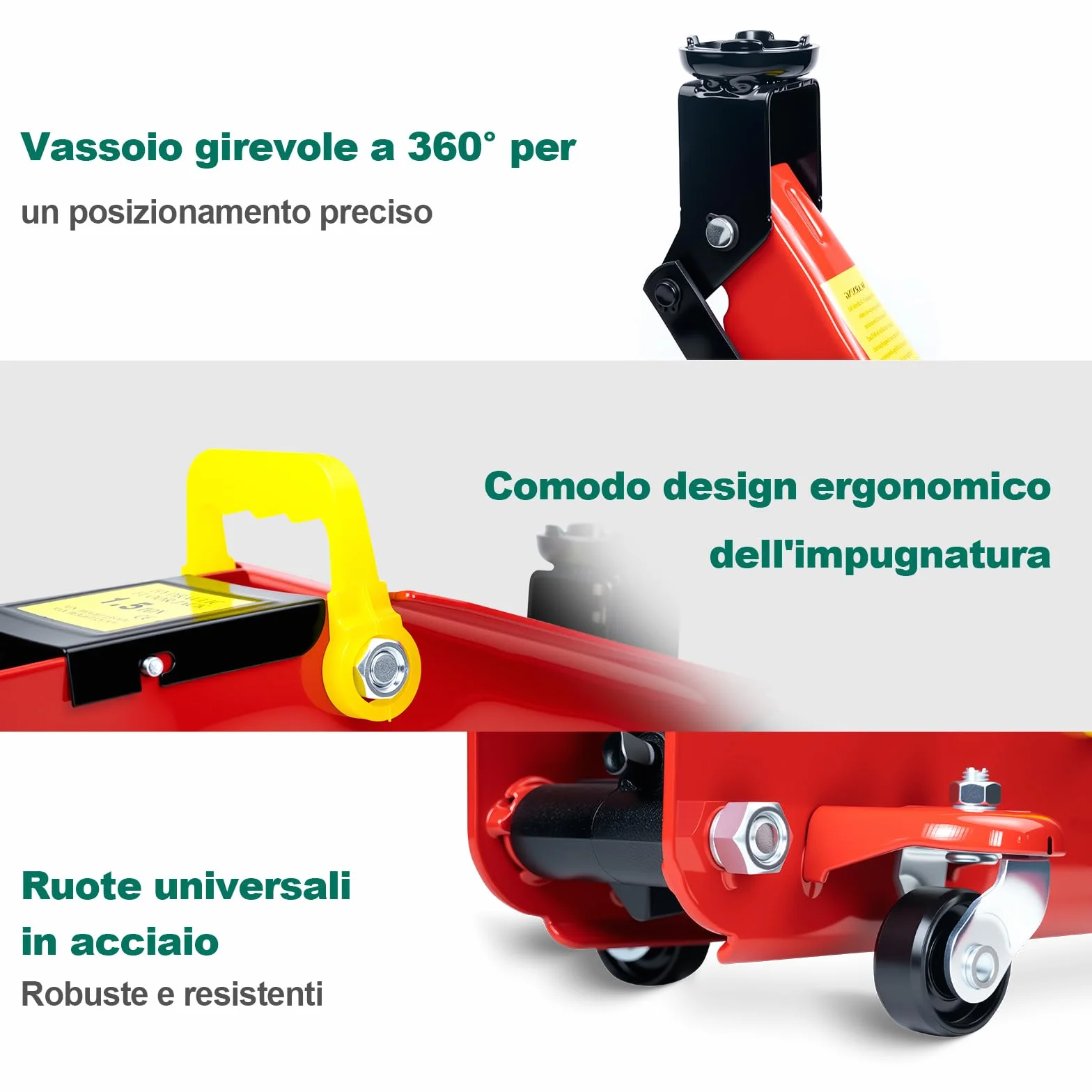 HYCHIKA Cric da corsa in acciaio 1.5 tonnellate con pompa a pistone idraulico