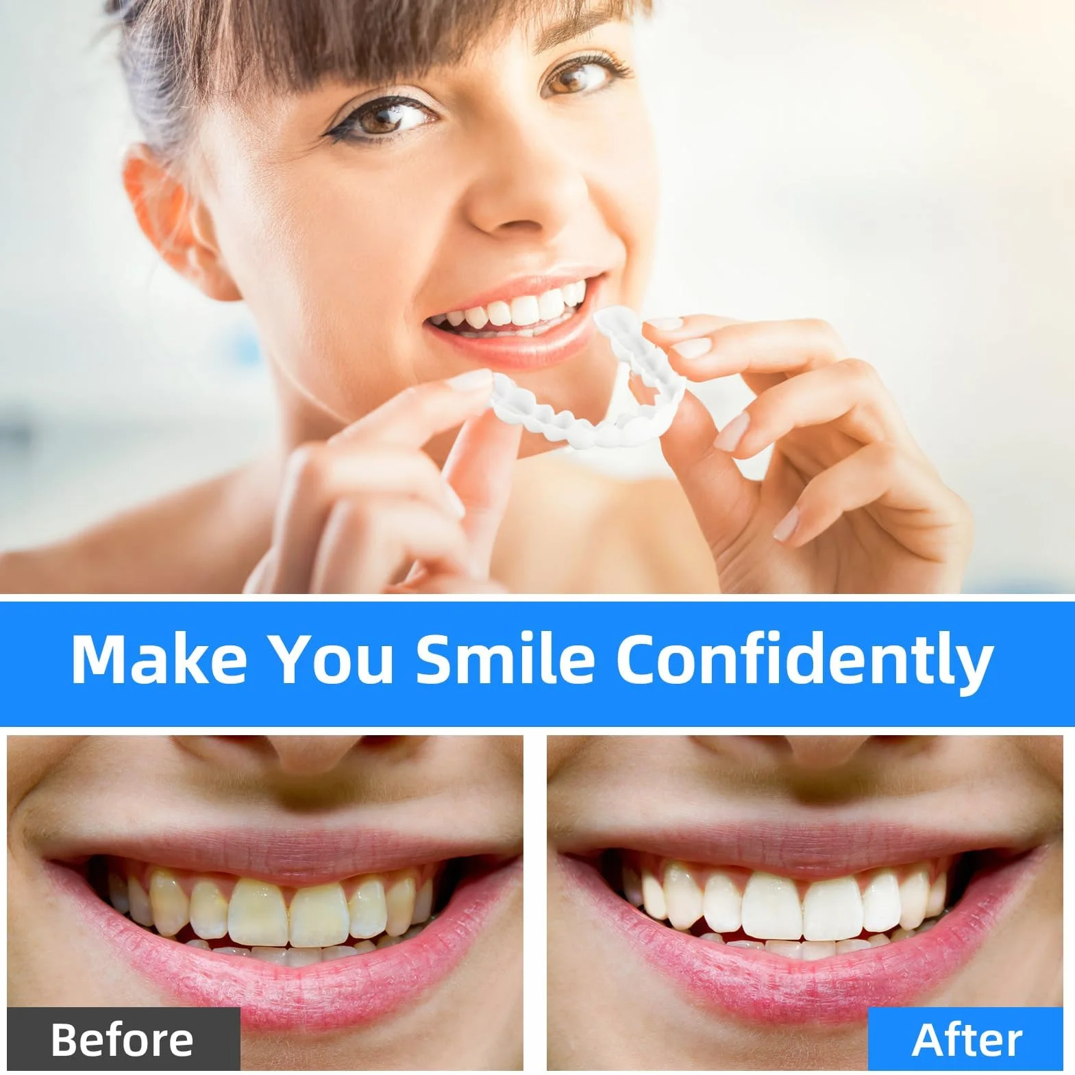 Snap on Faccette Dentali Provvisorie 4 Paia, Set Upper Lower Magic Teeth Brace, Smile Veneer Temporary Comfort Teeth per Uomo e Donna