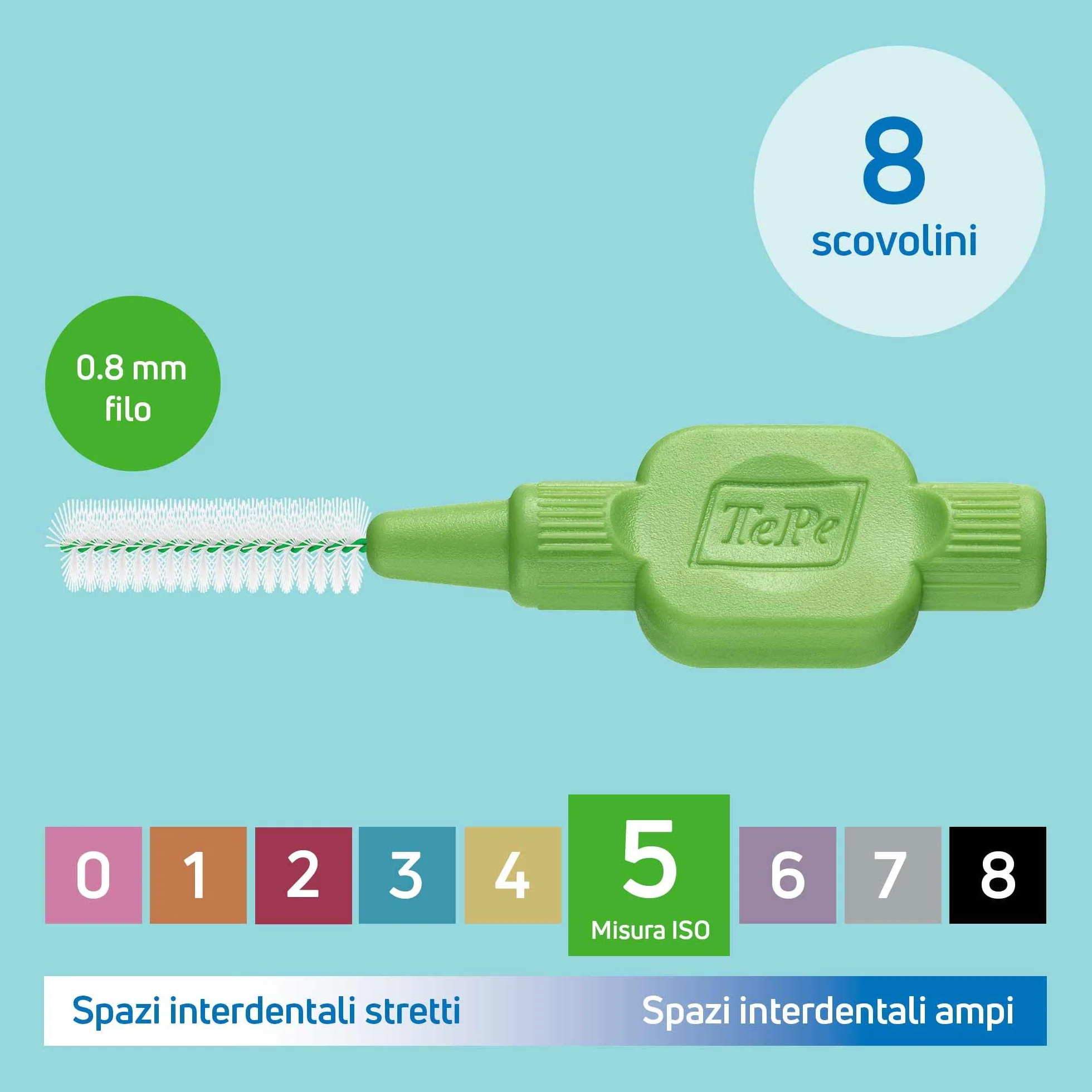 TePe Scovolino Original Verde 0.8 mm ISO 5 8pz - Pulizia Interdentale per Spazi Larghi