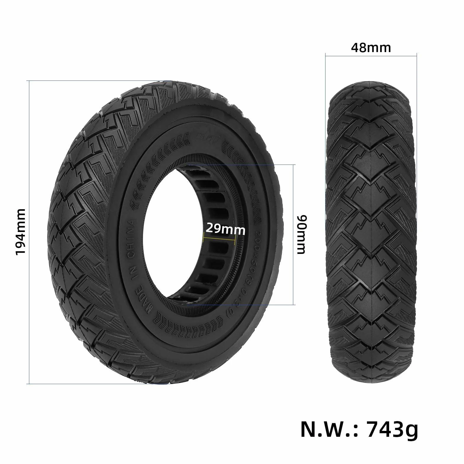 Pneumatici in gomma piena, 200 x 50 cm, per Dualtron Speedway Mini 4 Pro/SpeedTrott GX12, ammortizzatori a prova di esplosione, 8 pollici, 8,0 x 2,0 (nero, 1 pezzo)