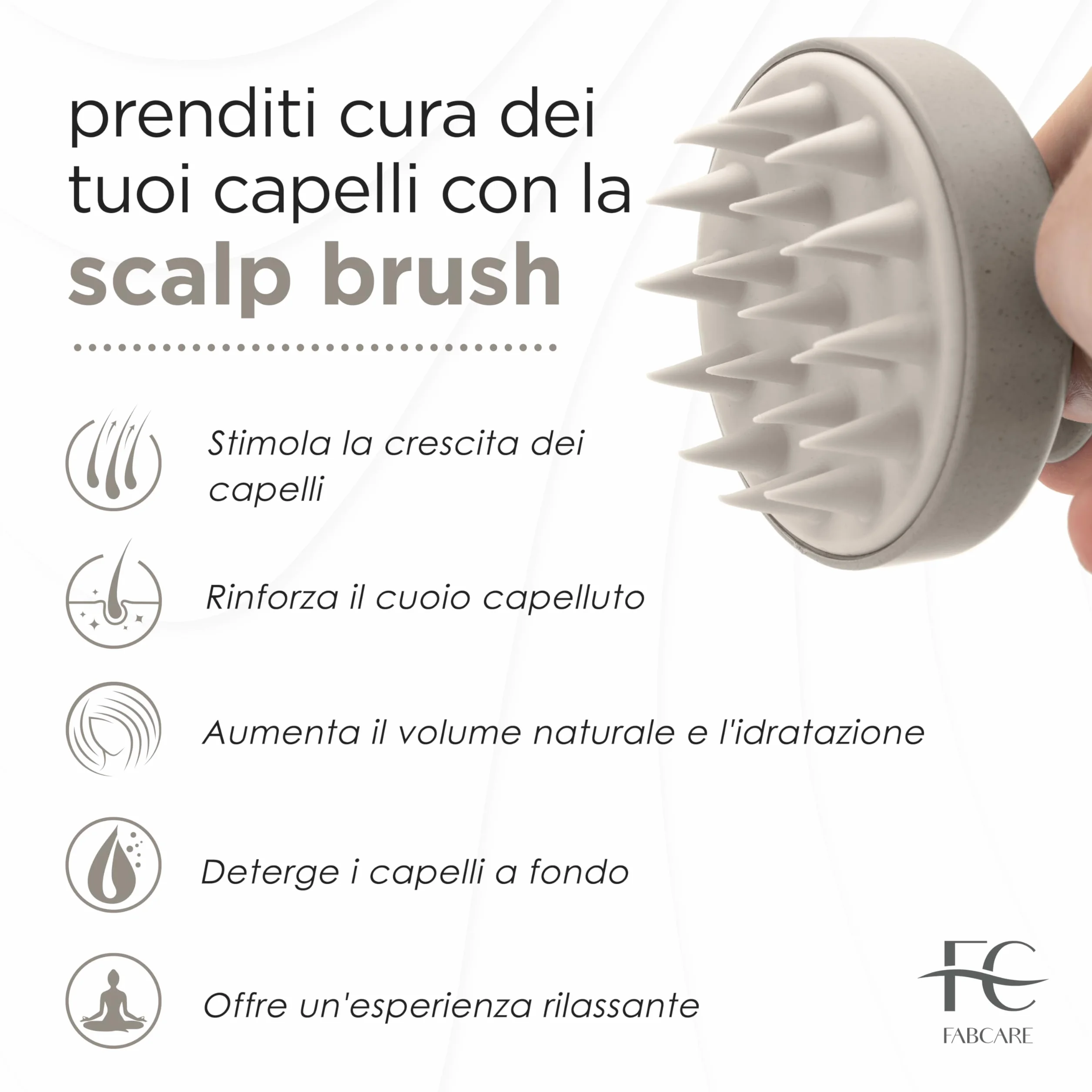 FABCARE Massaggiatore Cuoio Capelluto, Spazzola Massaggio in Silicone, Steli di Grano, Capelli Asciutti e Bagnati, Beige
