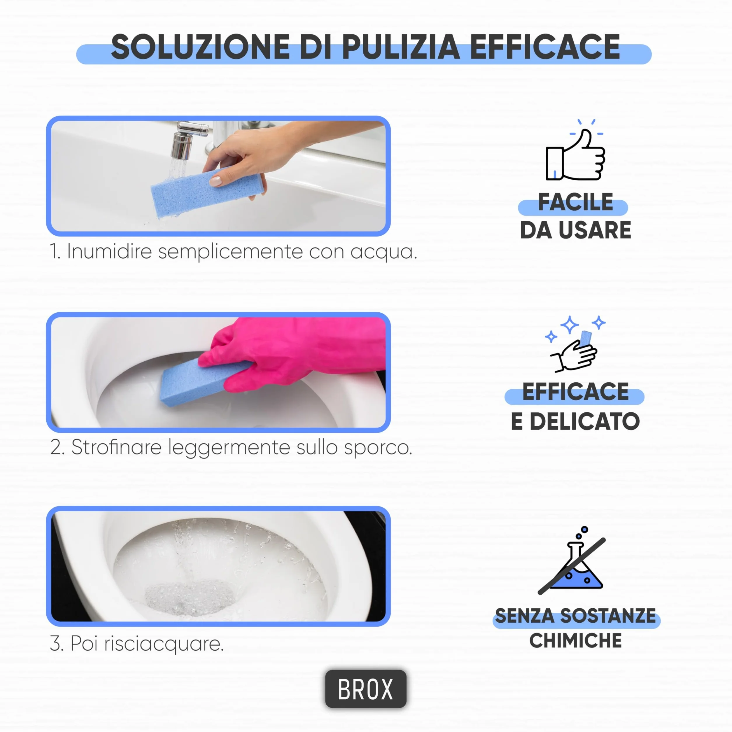 BROX Pumice Stone 5 Pezzi Pietra per Pulizia WC Bagno Cucina Cura Piedi Blu