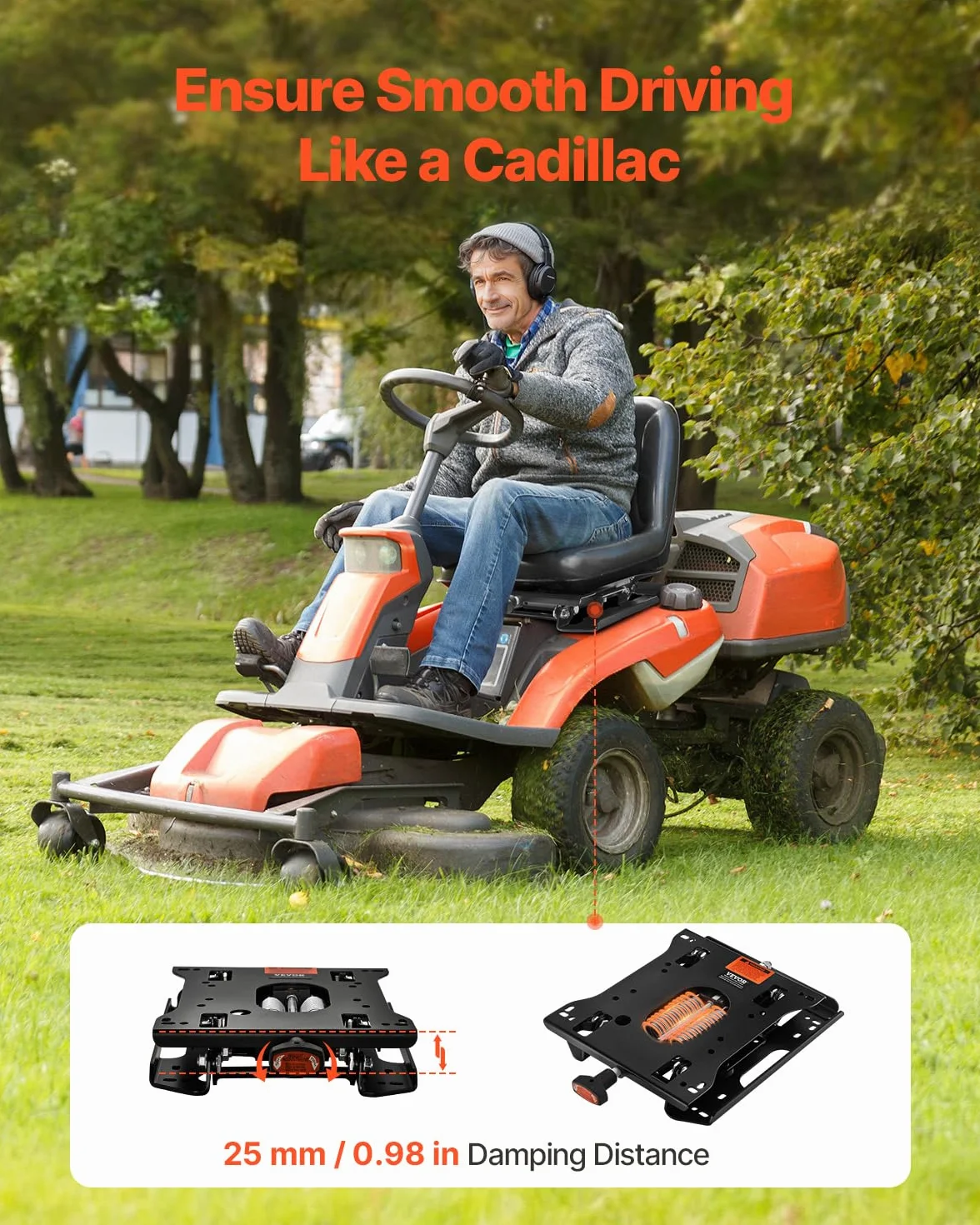VEVOR Kit di Sospensione del Sedile Senza Binario Scorrevole, Sospensione Universale del Sedile con Sospensione Pneumatica per Tosaerba a Raggio di Sterzata Zero, per Carrello Elevatore, Bulldozer