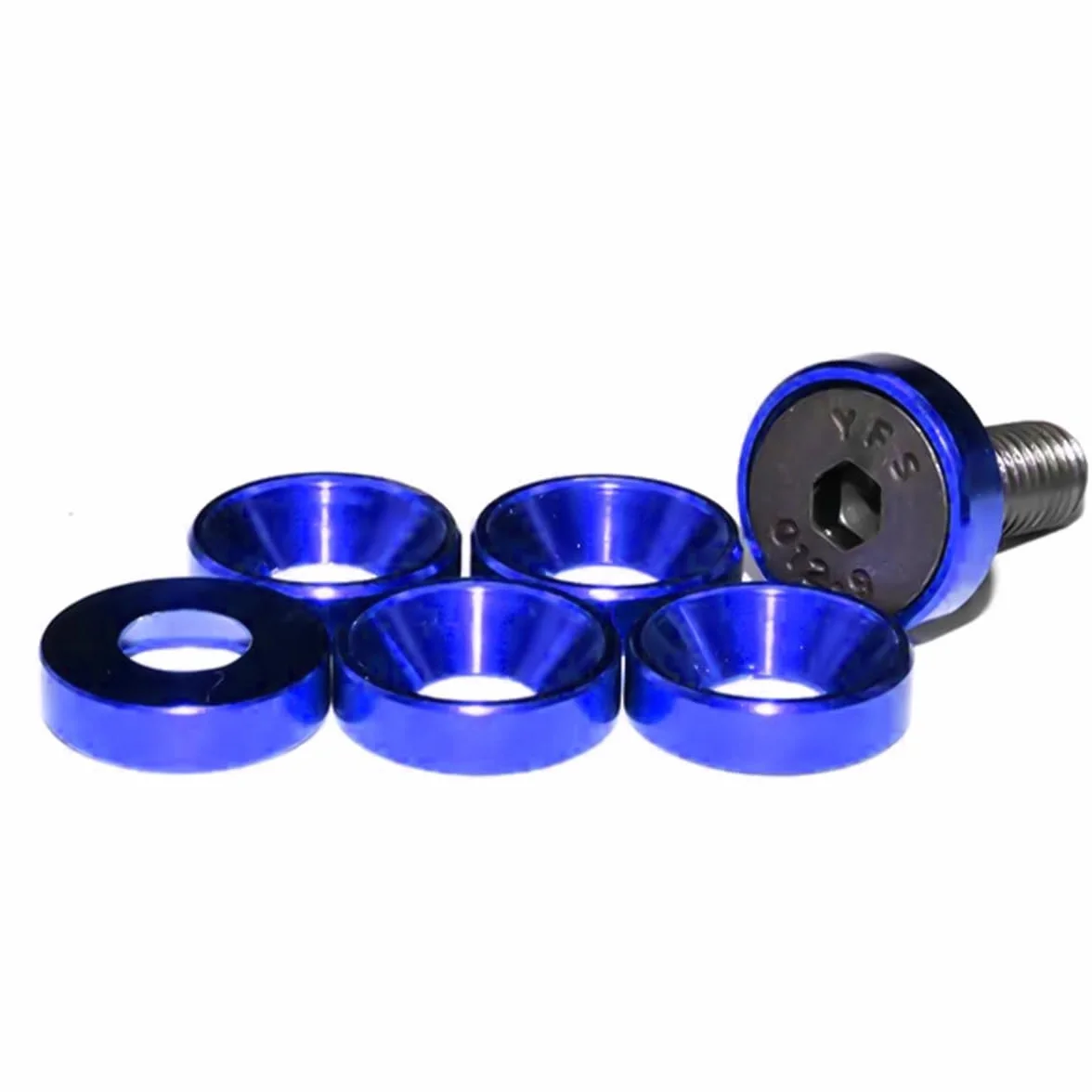 JNNJ 10Pcs Rondella Svasata Anodizzata in Lega di Alluminio, Rondelle per Il Vano Motore, Guarnizioni M3 per Vite, Bulloni Rondelle Concave di Decorazione per Paraurti Dell Veicoli(Blu)