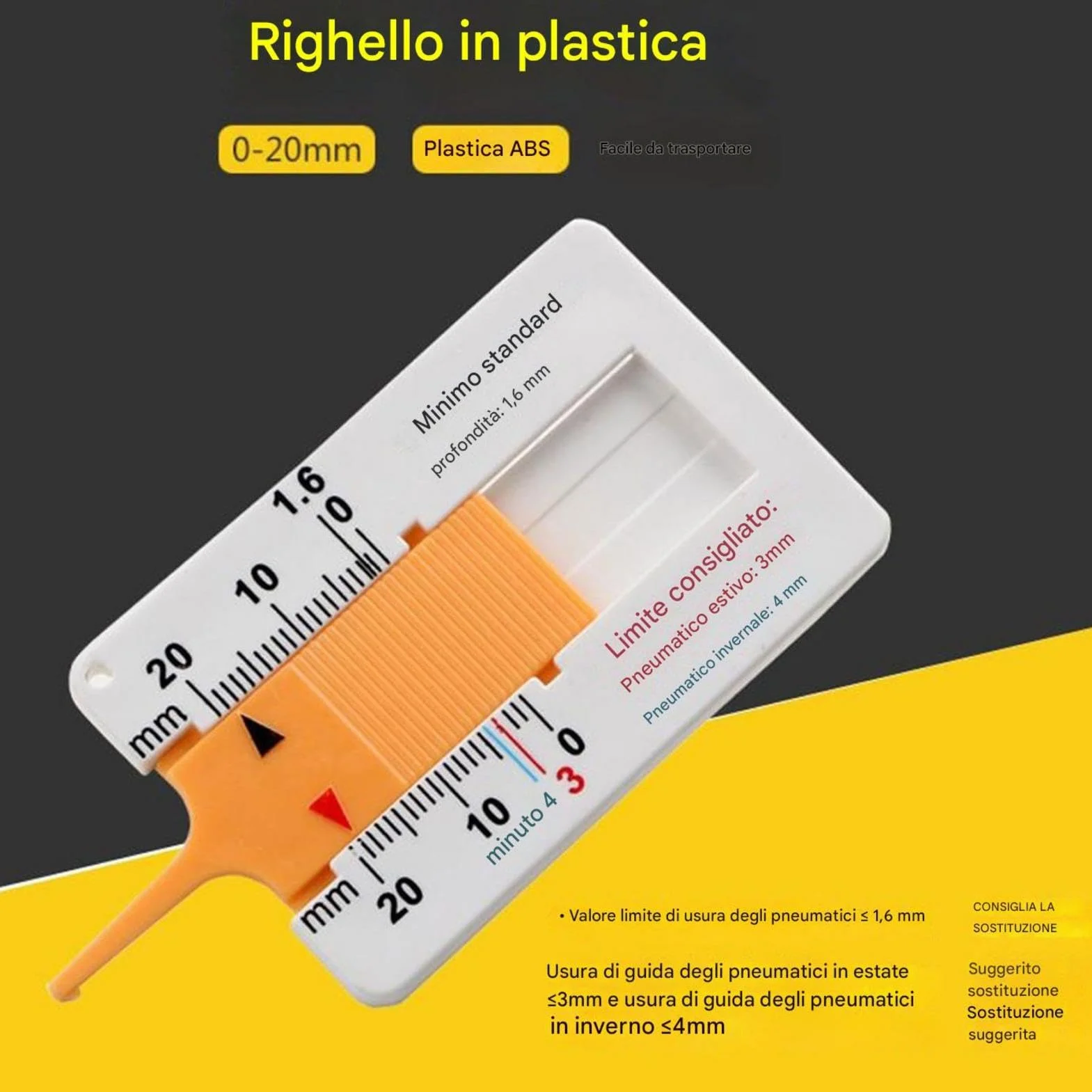 Misuratore profondità battistrada pneumatico strumento calibro professionale