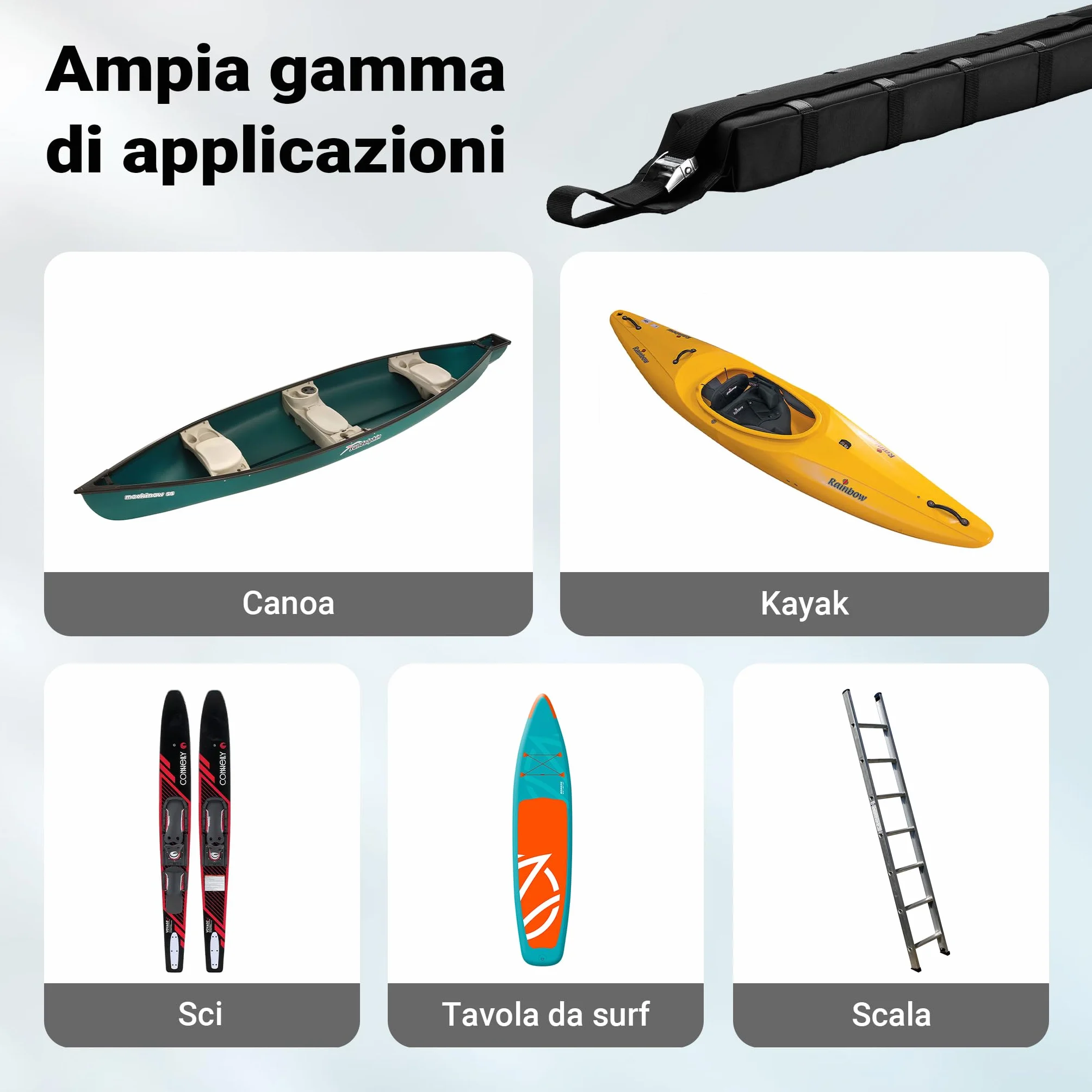 Wiltec portatutto per Auto, Barre morbide Portapacchi universali, per Surf, Kayak, Sci