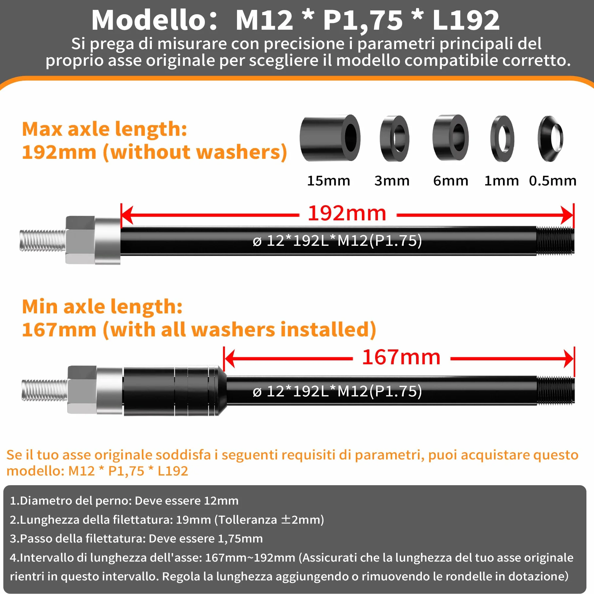 Steckachse M12 mit Adapter für Fahrradanhänger Kupplung, Einstellbare Schaftlänge