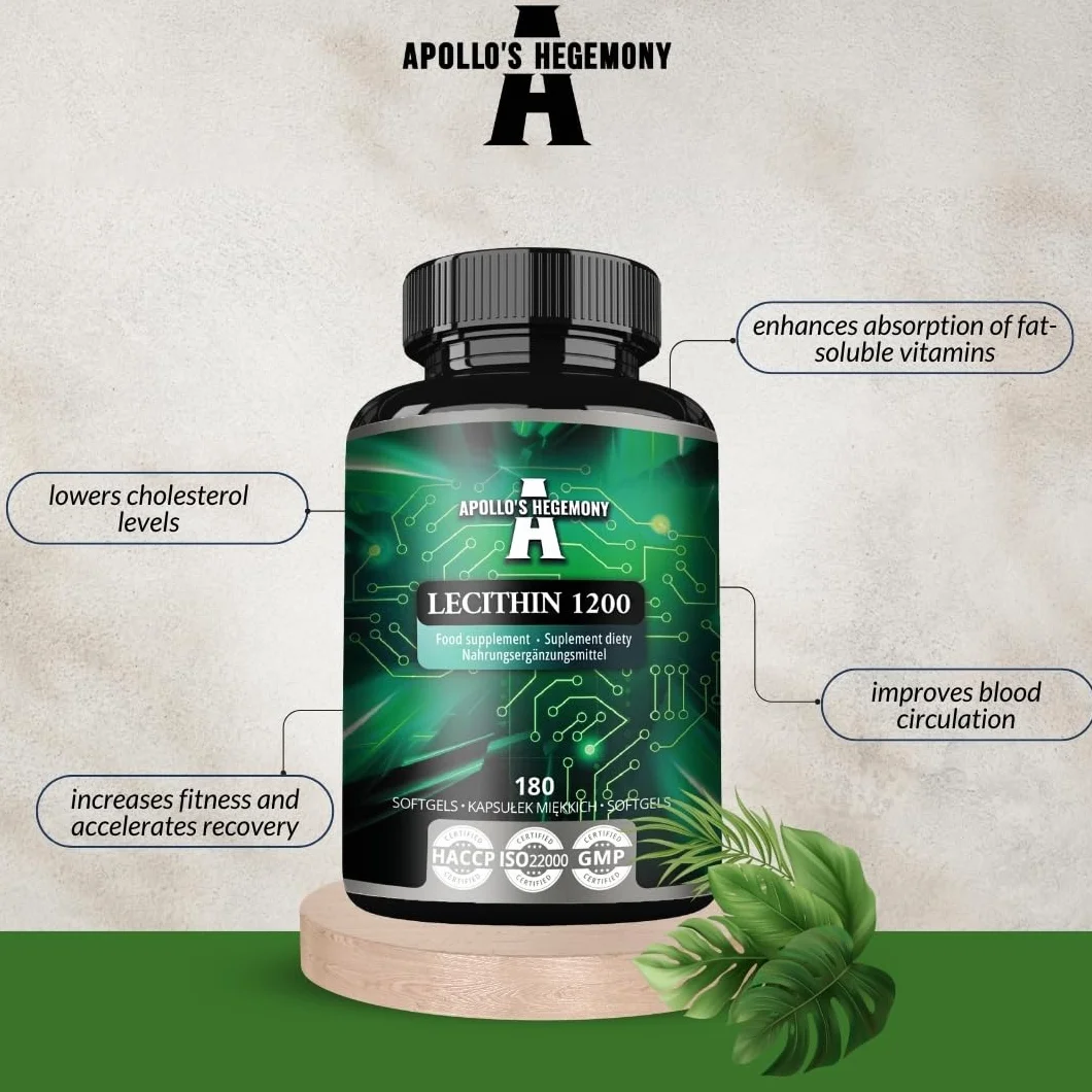 Lecitina 1200mg con Vitamina E 180 Capsule Softgel Integratore di Lecitina di Soia