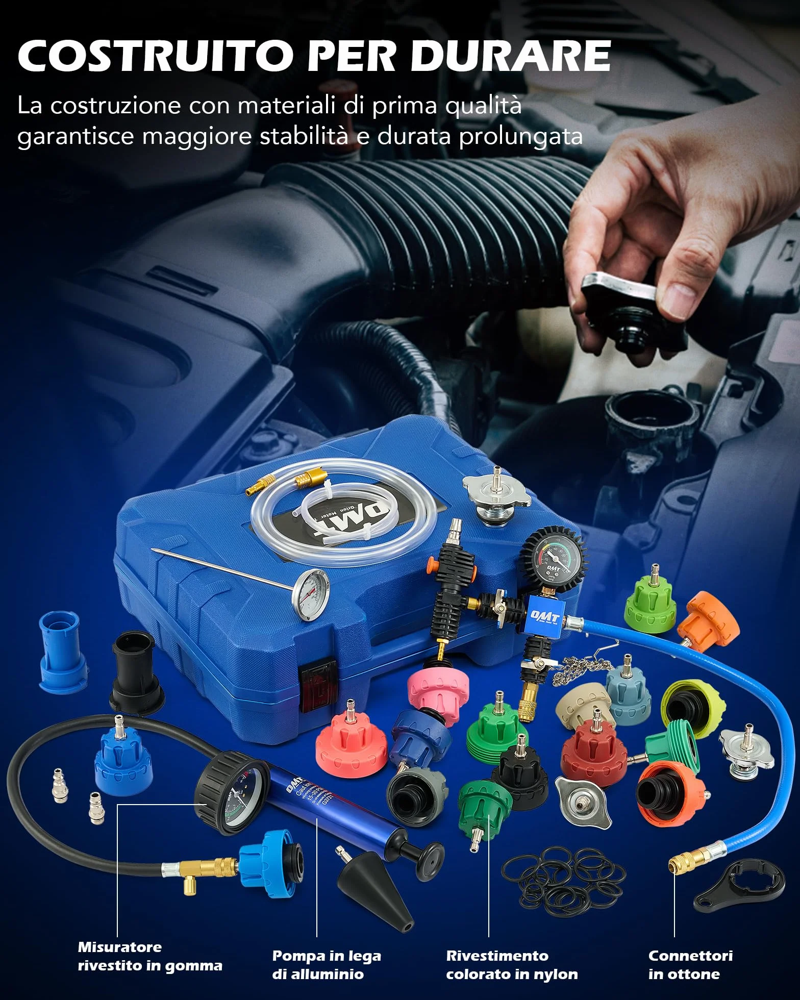 Orion Motor Tech 31 Pezzi Universale Radiatore Pressione Tester Kit con 23 Adattatori, Kit di Prova della Pressione del Sistema di Raffreddamento del Radiatore con Spurgo e Pompa del Vuoto