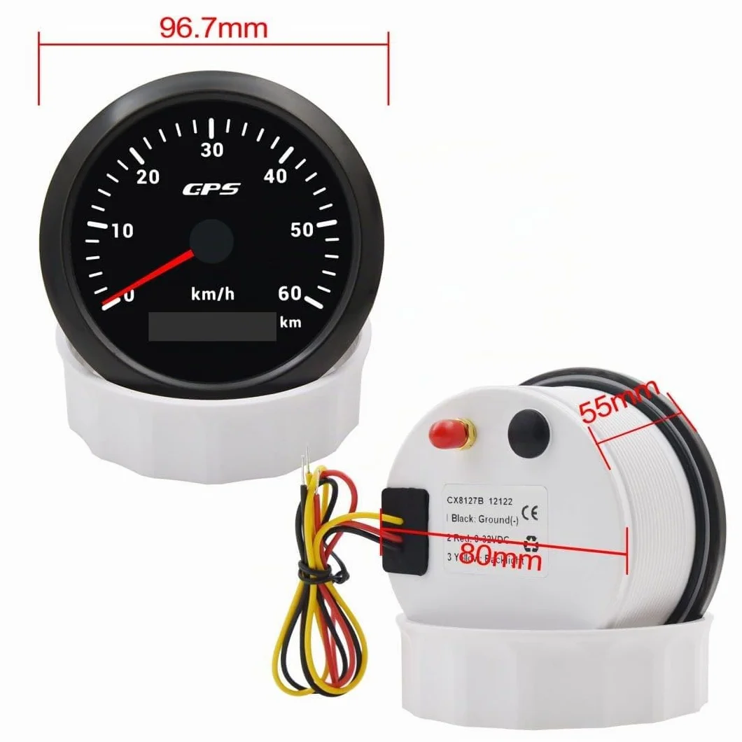 Geloo 85MM GPS tachimetro, 7 colori retroilluminazione 60KM/H contachilometri misuratore di velocità per moto barca marina camion auto con antenna GPS