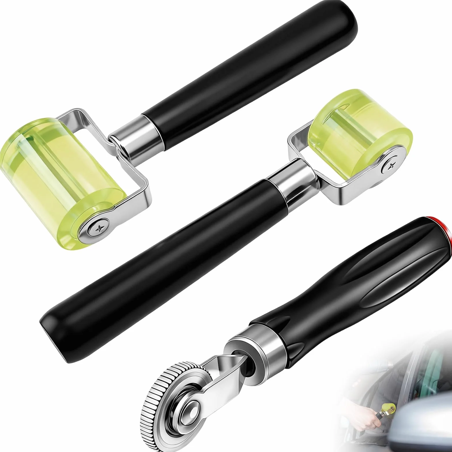 Generico 3 Rulli pressori, Rullo in Gomma 0,7 mm / 30 mm / 50 mm, Rullo a Mano per sigillatura Bordi e Saldatura teloni PVC & Materiali fonoassorbenti Auto