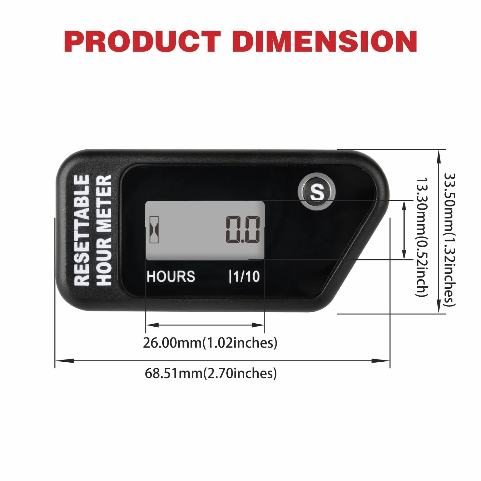 RileyFine RQ-HM016H Contatore Ore con Promemoria Manutenzione, Tosaerba Motosega Moto Lavapressione Nero