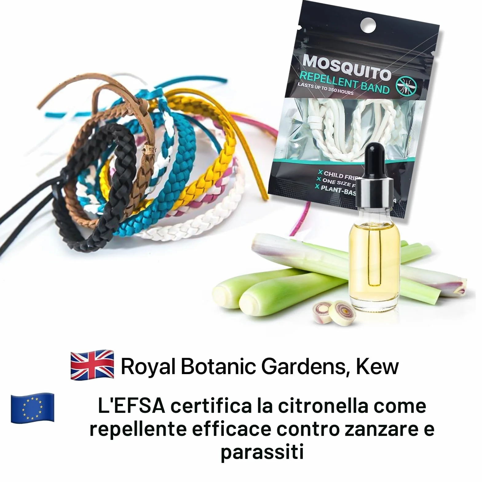 Braccialetti Repellenti per Zanzare 10 Pezzi, Fasce in Pelle Naturale Senza DEET, Protezione 350 Ore