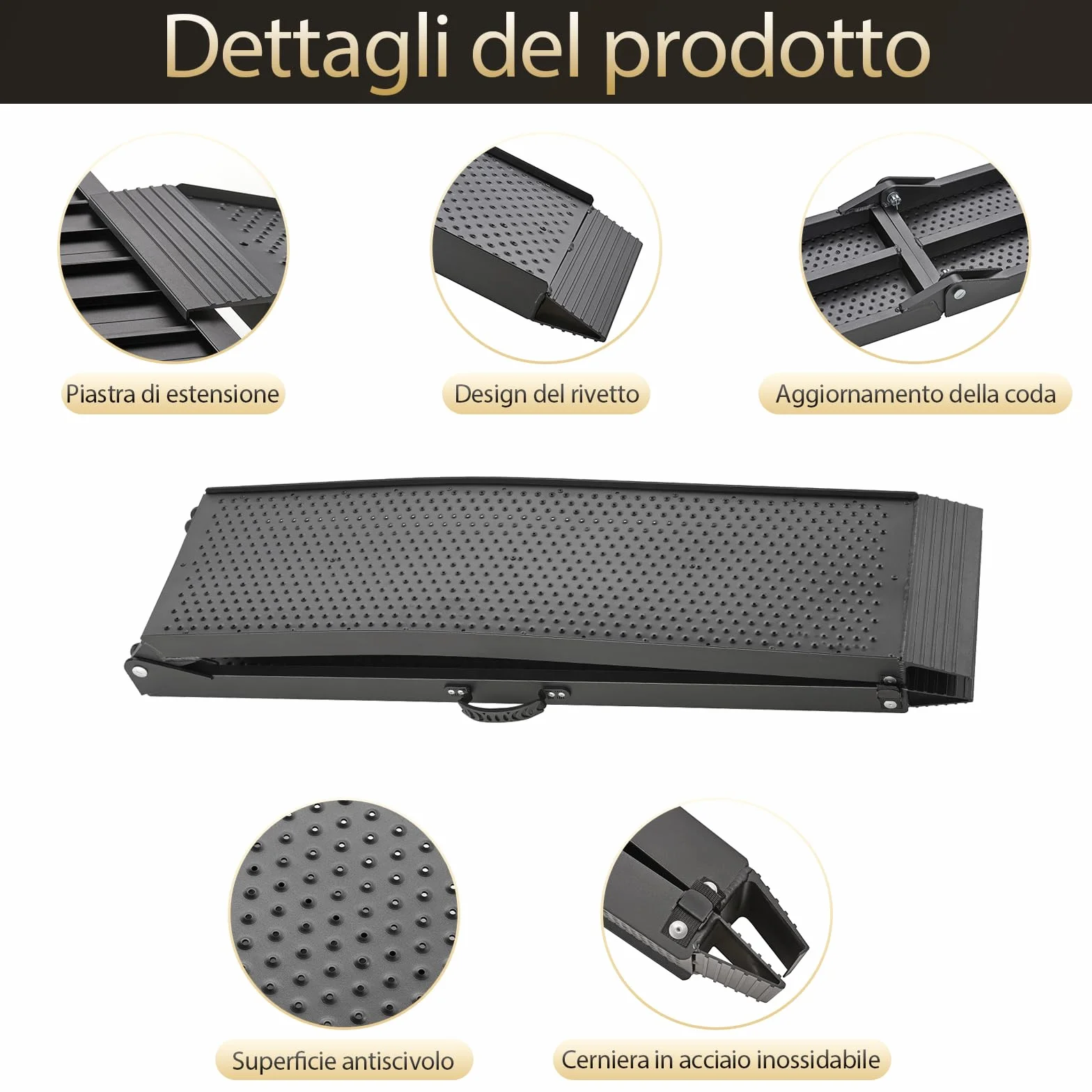 gardhom Rampe per Auto Pieghevole 340Kg Alluminio Rampe di Carico Portatile 228x28x4.5cm Rampa Moto, Adatta A Tosaerba, Biciclette e Quad
