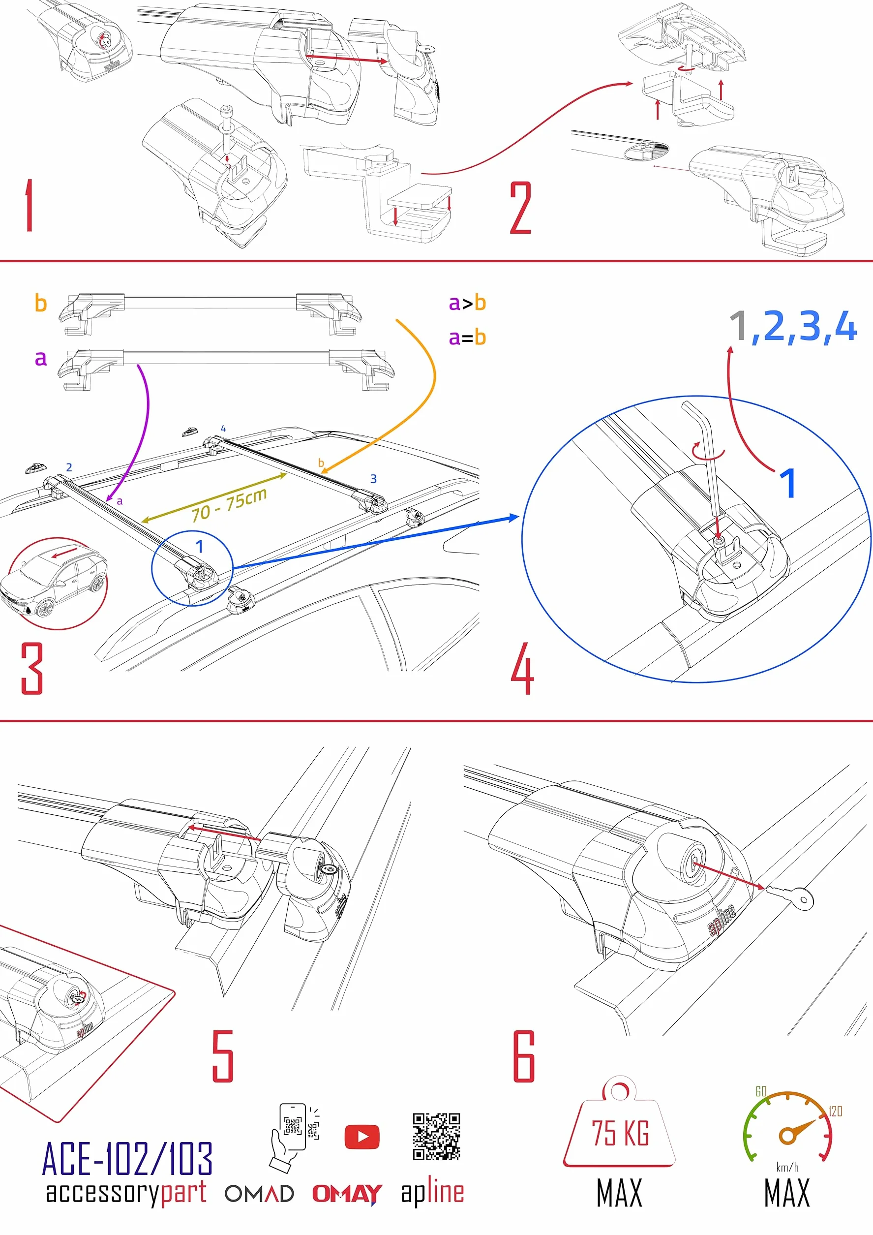 Compatibile con Citroen C3 Aircross (A88) 2018-2024 Modello ACE-1 Barre Tetto Portapacchi Auto Barre Portatutto Grigio Alluminio 2 Barre