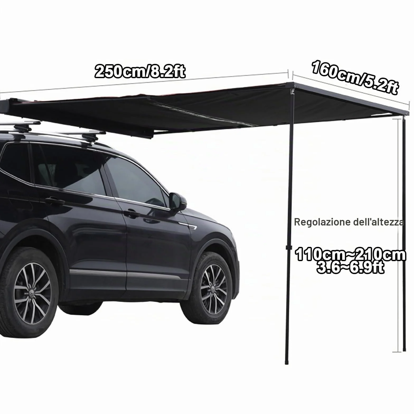 Tenda Campeggio Auto Tendalino per Auto PU5000mm 160x250cm per SUV Camion Furgone