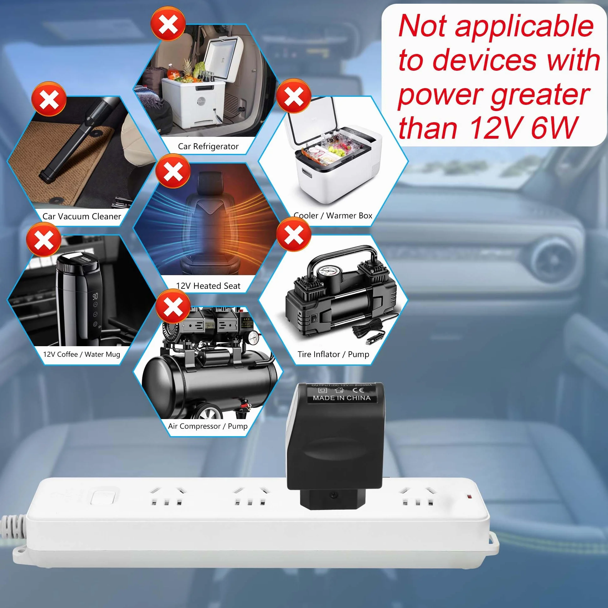 CERRXIAN Convertitore CA a CC, Adattatore da Spina Europea per Accendisigari da Auto 230 V a 12 V 2000 mA 24 W