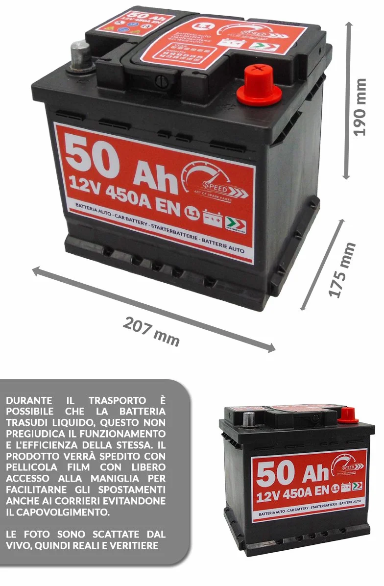 Batteria Auto Originale Speed L150-12V 50AH 450A EN con Polo Positivo A Destra