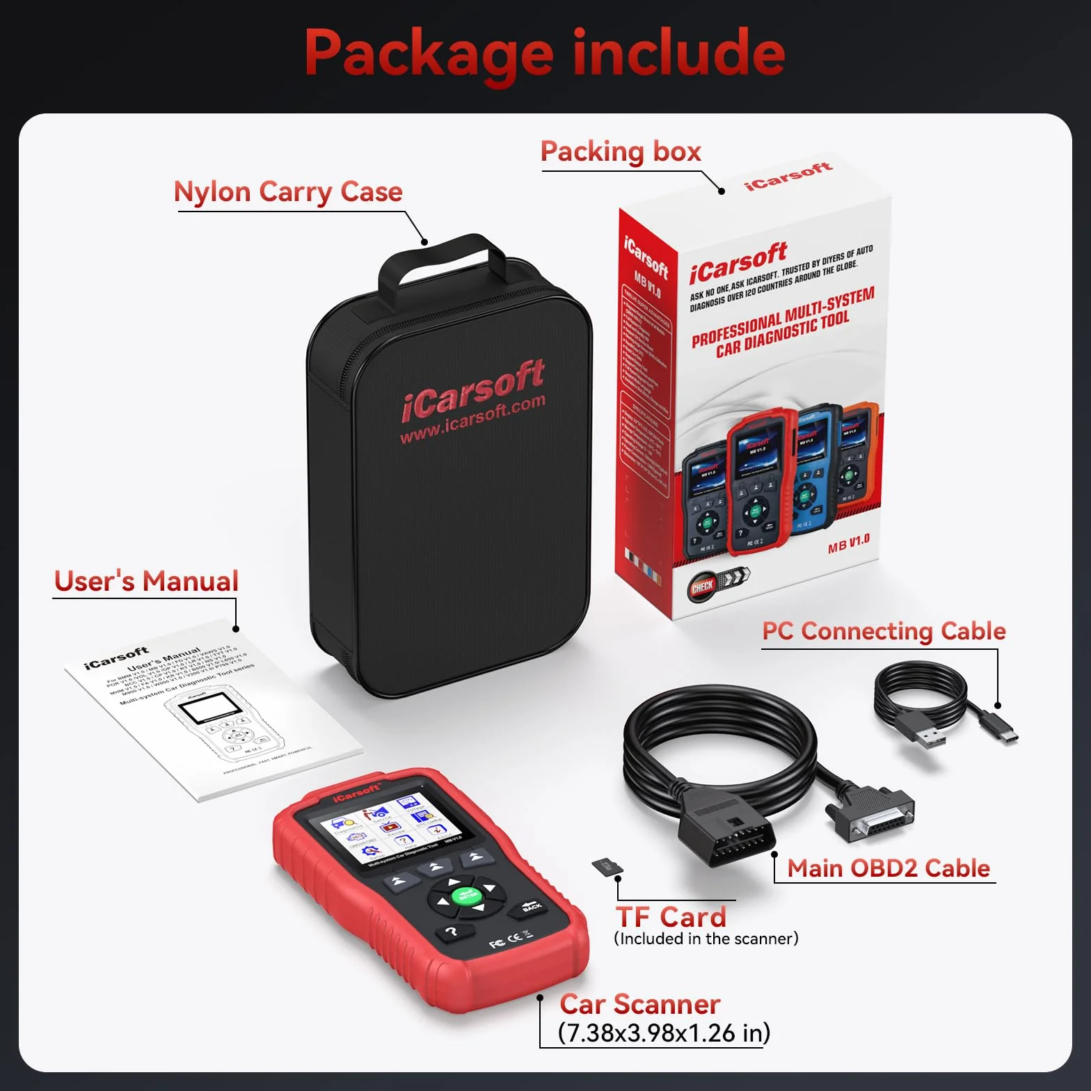 iCarsoft MB V1.0 OBD2 Diagnostica Auto per Benz Sprinter Smart, Diagnosi Tutti i Sistemi, Ripristino Olio, Calibrazione SAS, Test Batteria