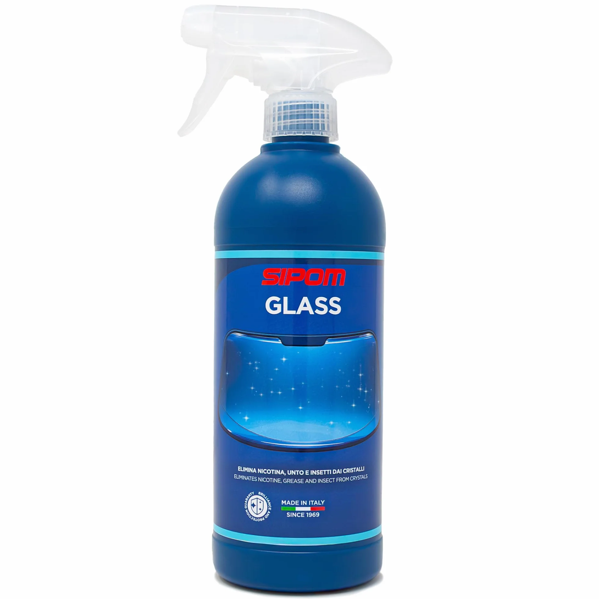 SIPOM GLASS Pulitore Vetri Auto Spray 500ml Detergente Vetri Senza Aloni Made in Italy