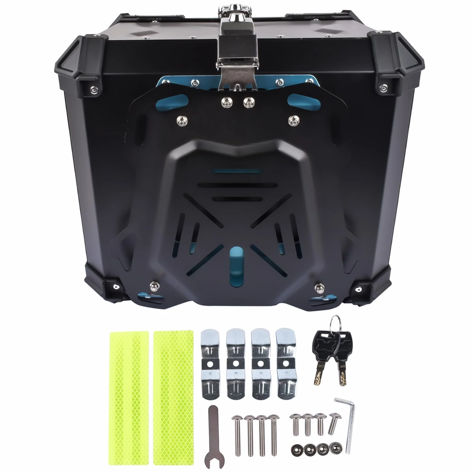 Bisenya Bauletto posteriore per moto, 55 l, in alluminio, da viaggio, con serratura di sicurezza, per casco, impermeabile, top box (nero)
