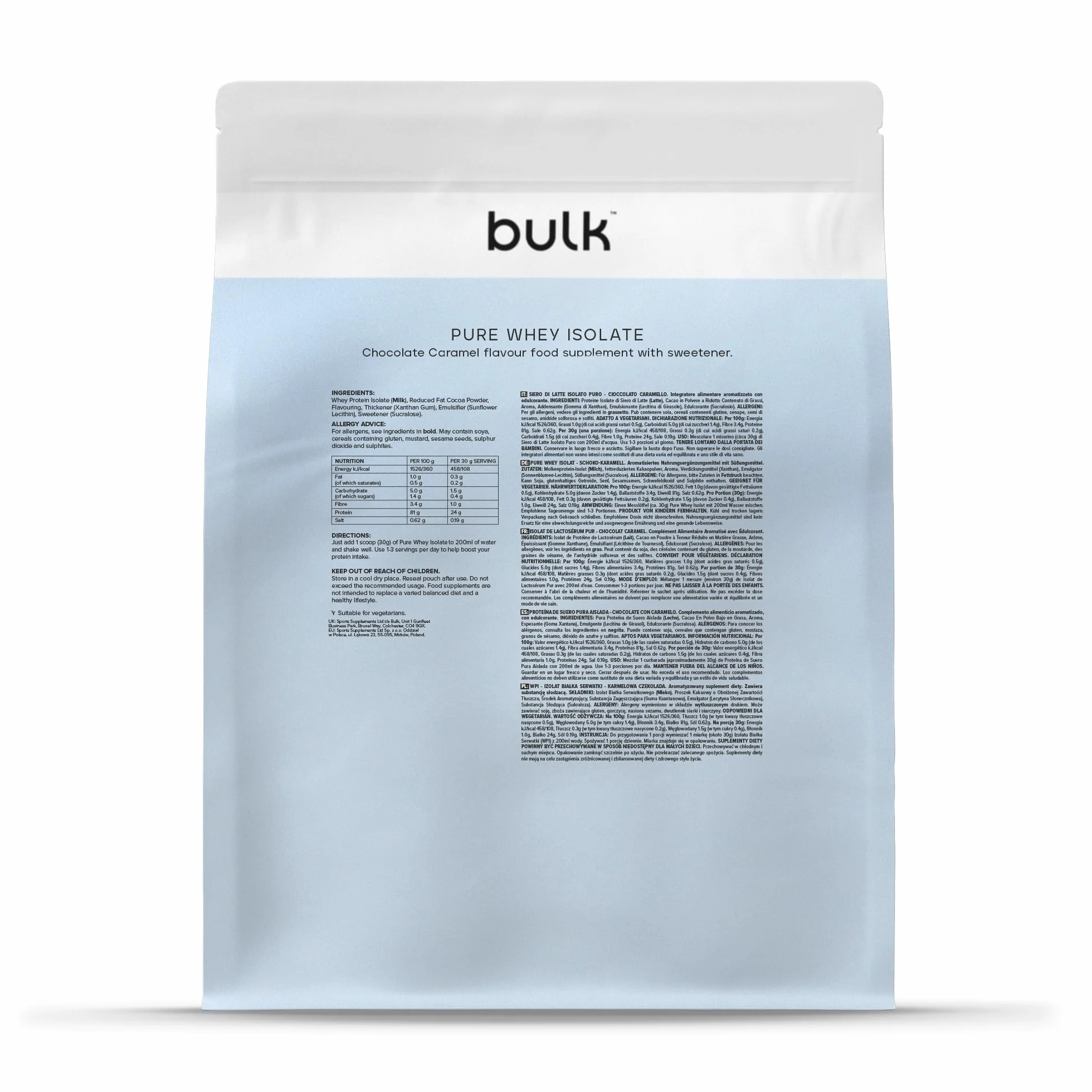 Bulk Pure Whey Isolate Cioccolato Caramello 25g Proteine 1kg