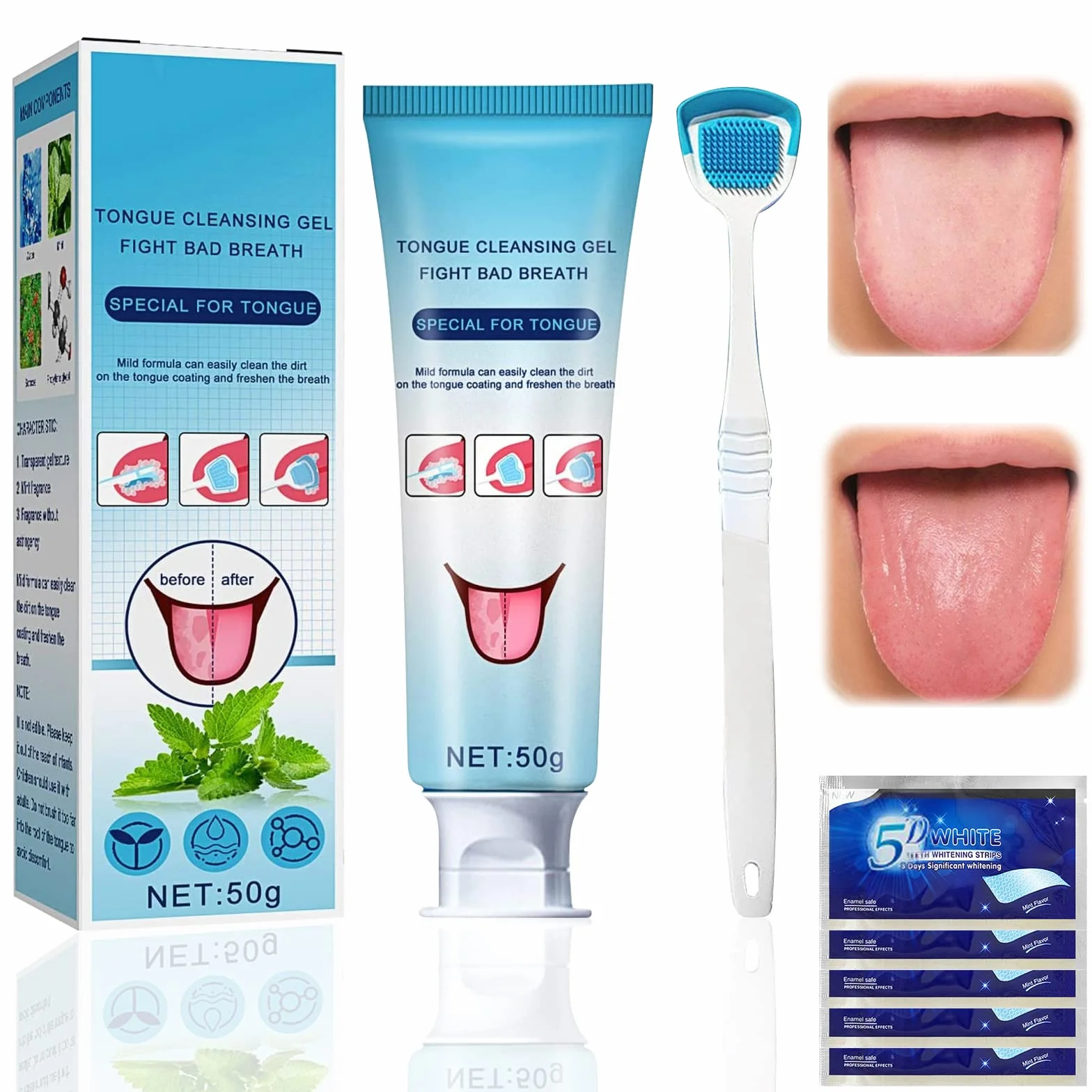 Pulisci Lingua 50g Gel + Spazzolino Lingua Pulitore Alitosi Fresh Breath Tongue Cleaner Oral Care