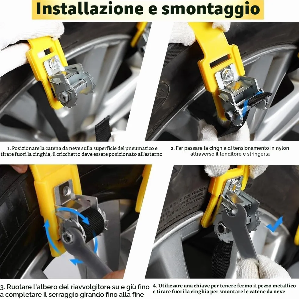 Catene Da Neve Universali Per Auto, 6 Pezzi Antiscivolo Per Pneumatici Da 165-265 mm, Adatte A SUV E Auto, Facili Da Montare Per Neve, Ghiaccio E Fango Invernale (Giallo)