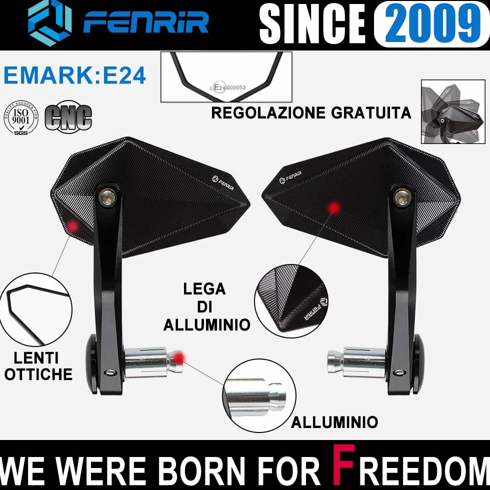 FENRIR E24 Omologato Nero Moto Retrovisore Punta Manubrio CNC per Forza Xmax Nmax MT03 MT07 MT09 MT10 Z125 Z400 Z650 Z900 CB650R CB500F CB125R GSXS750 SV650 Street Triple Scrambler Monster Scout