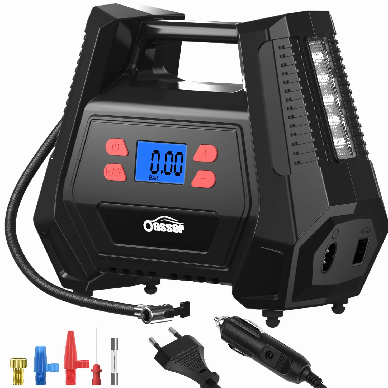 Oasser Compressore d'aria 12V 230V AC DC 2 in 1 Pompa ad aria auto 150 PSI Motore cilindro 22 mm Rame puro