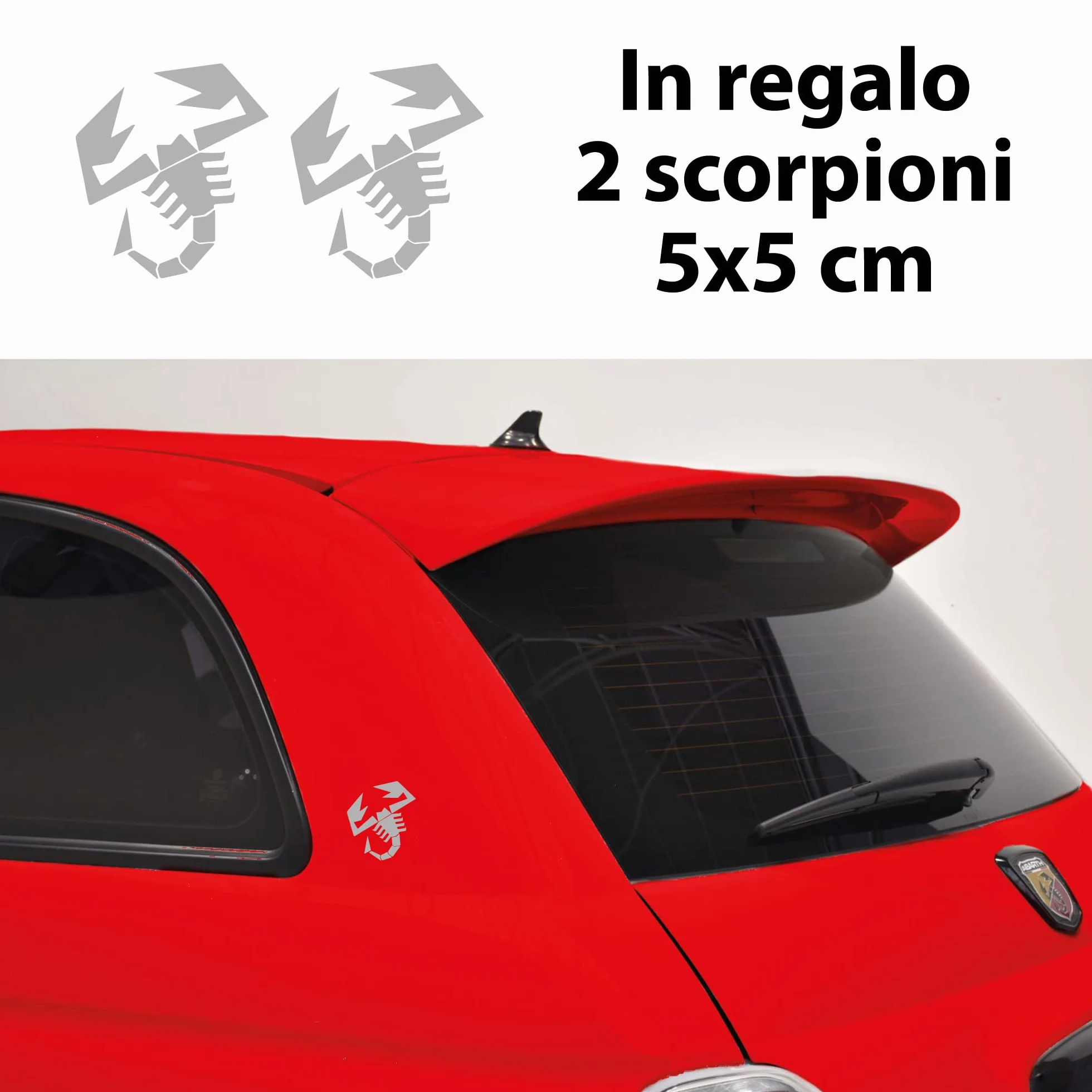 ADESIVI COMPATIBILE CON 500 ABARTH 595 PARAFANGHI COFANO SCORPIONE TUNING SPORT (ARGENTO)