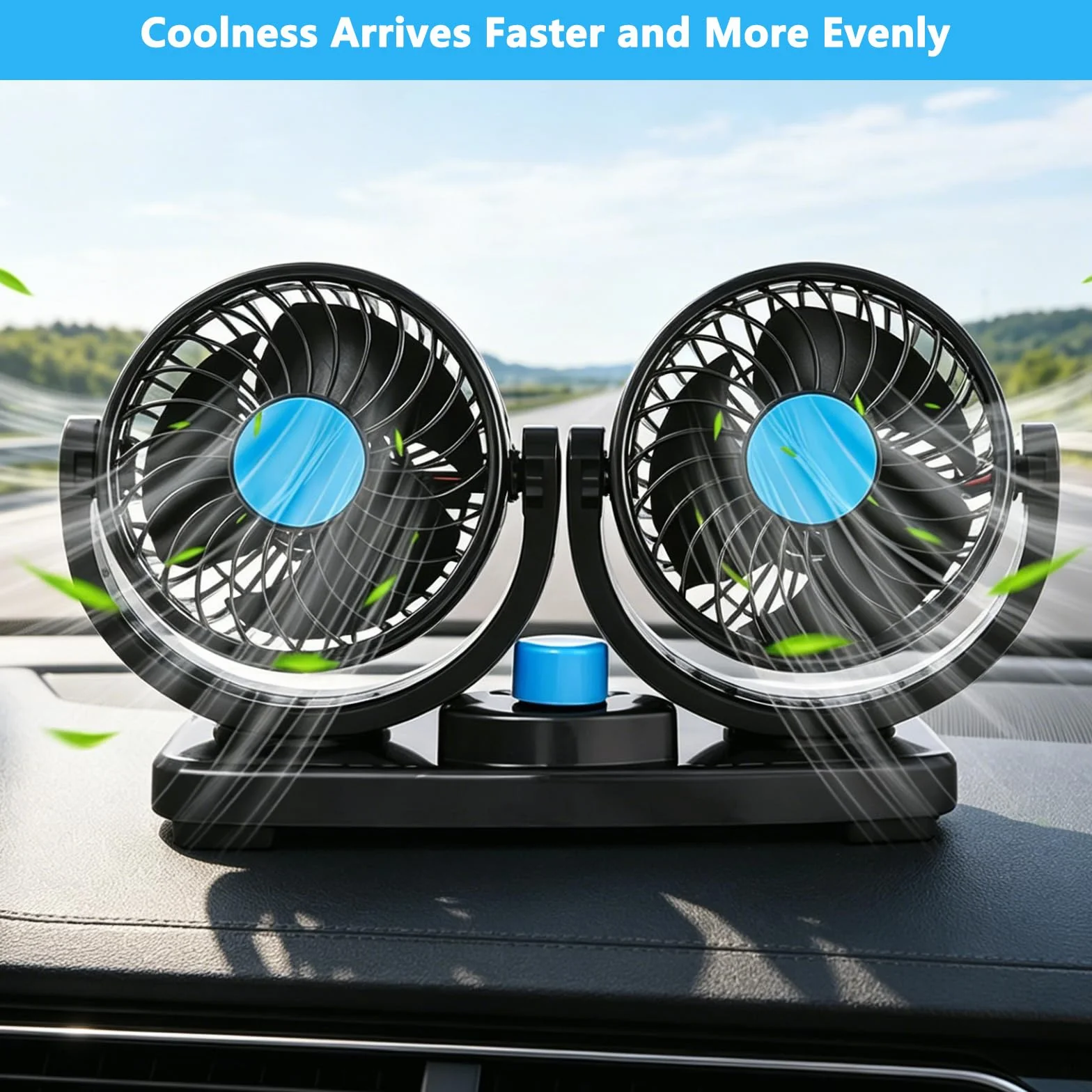 Ventilatore Auto 12V Doppia Testa 4" 2 Velocità Rotazione 360° Silenzioso per Camion SUV Camper Barche