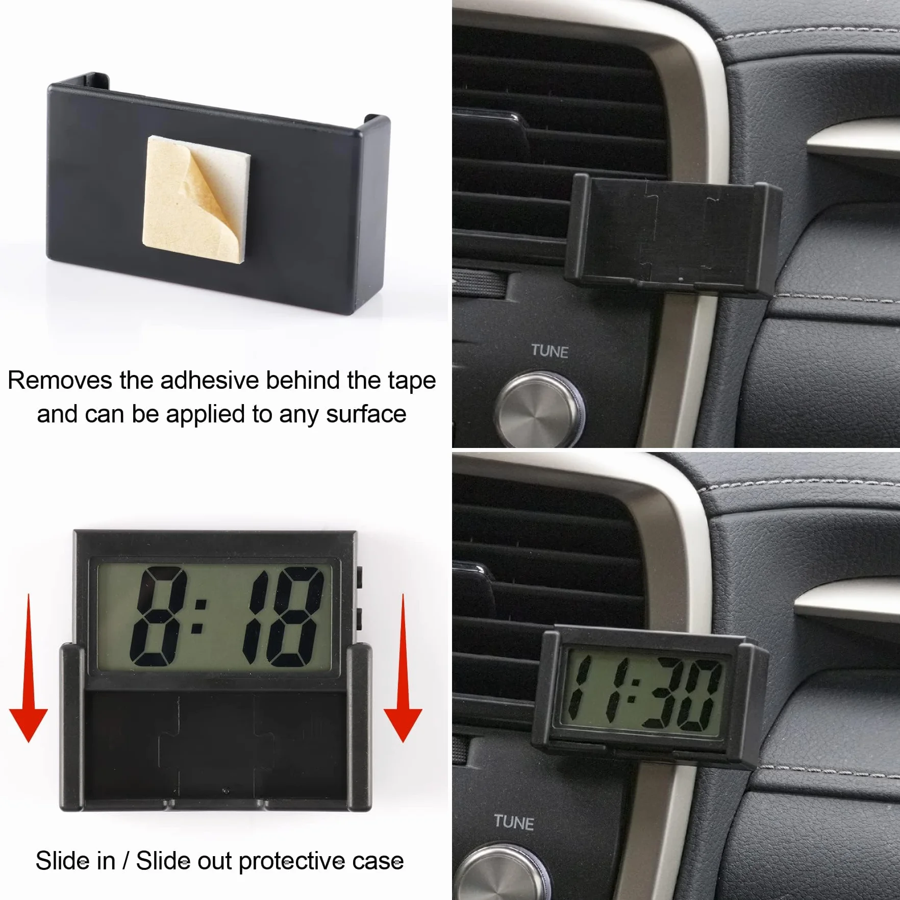 Mini Digital Car Clock Sticky Electronic Car Clock, Accessories with Clear LCD Screen Self-Adhesive Stand Digital Clock for Car Truck Dashboard Home Office Table