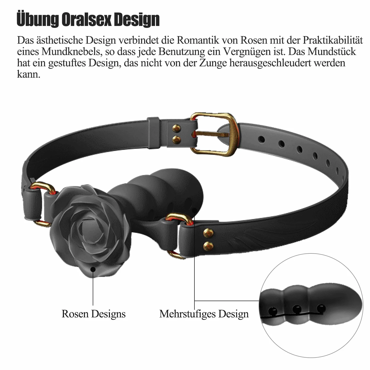 Bavaglio Bocca Estremo BDSMJOY con Cintura in Silicone Regolabile, Giocattoli Sessuali SM Coppie (Nero)