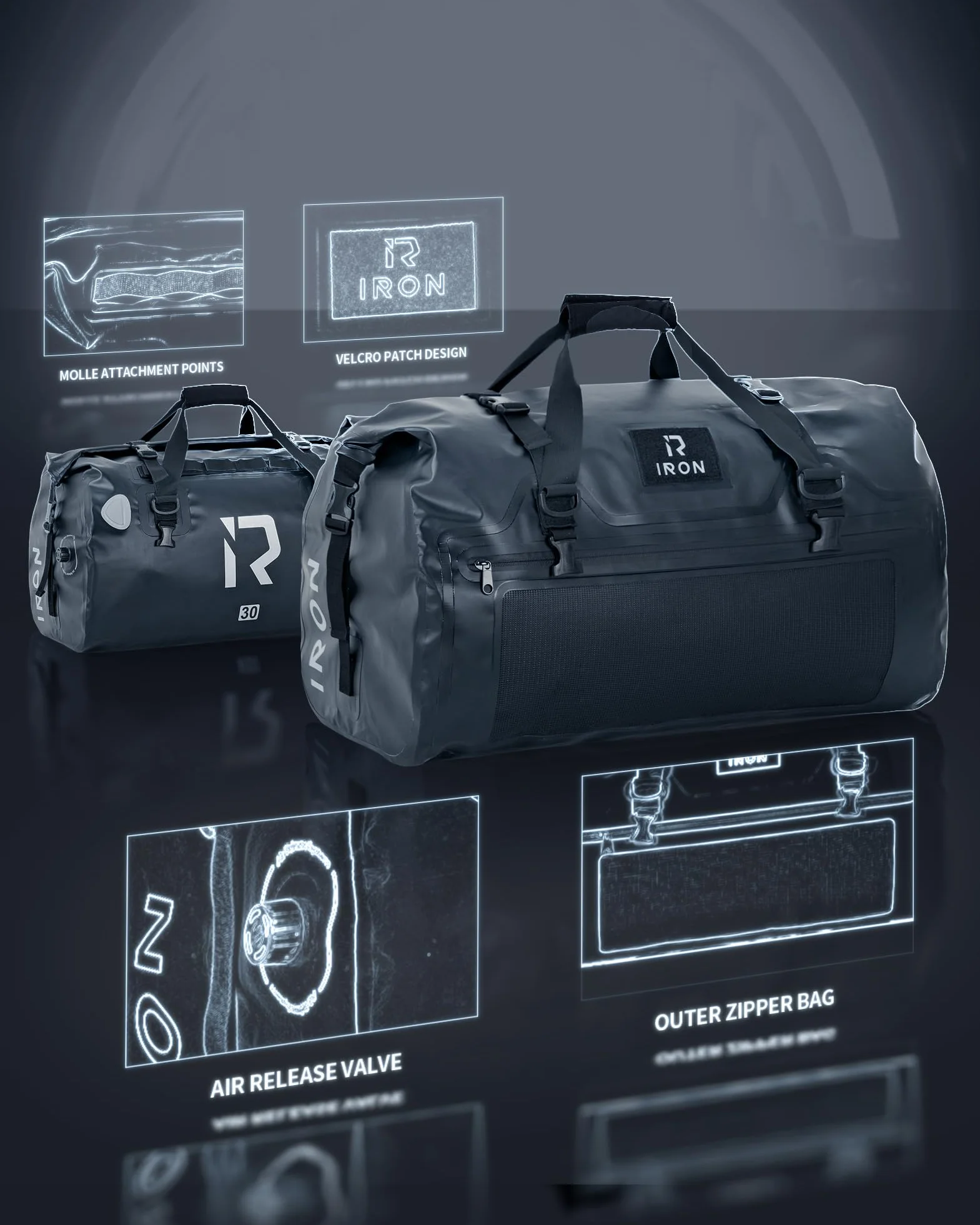 Borsa impermeabile per moto 30 L nero con chiusura arrotolabile