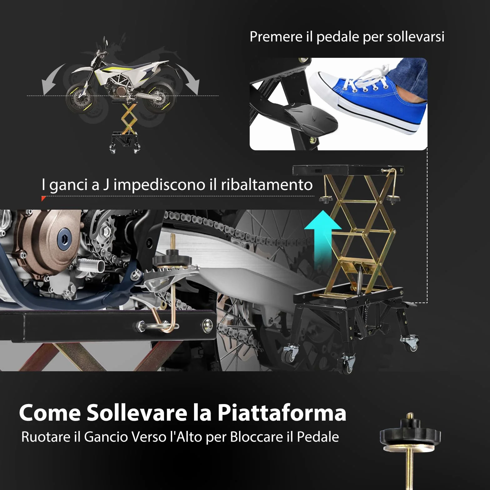 VIVOHOME Sollevatore Idraulico per Moto Fino a 160KG con Azionamento a Pedale Sollevatore a Pantografo per ATV Dirt Bike con 4 Rotelle