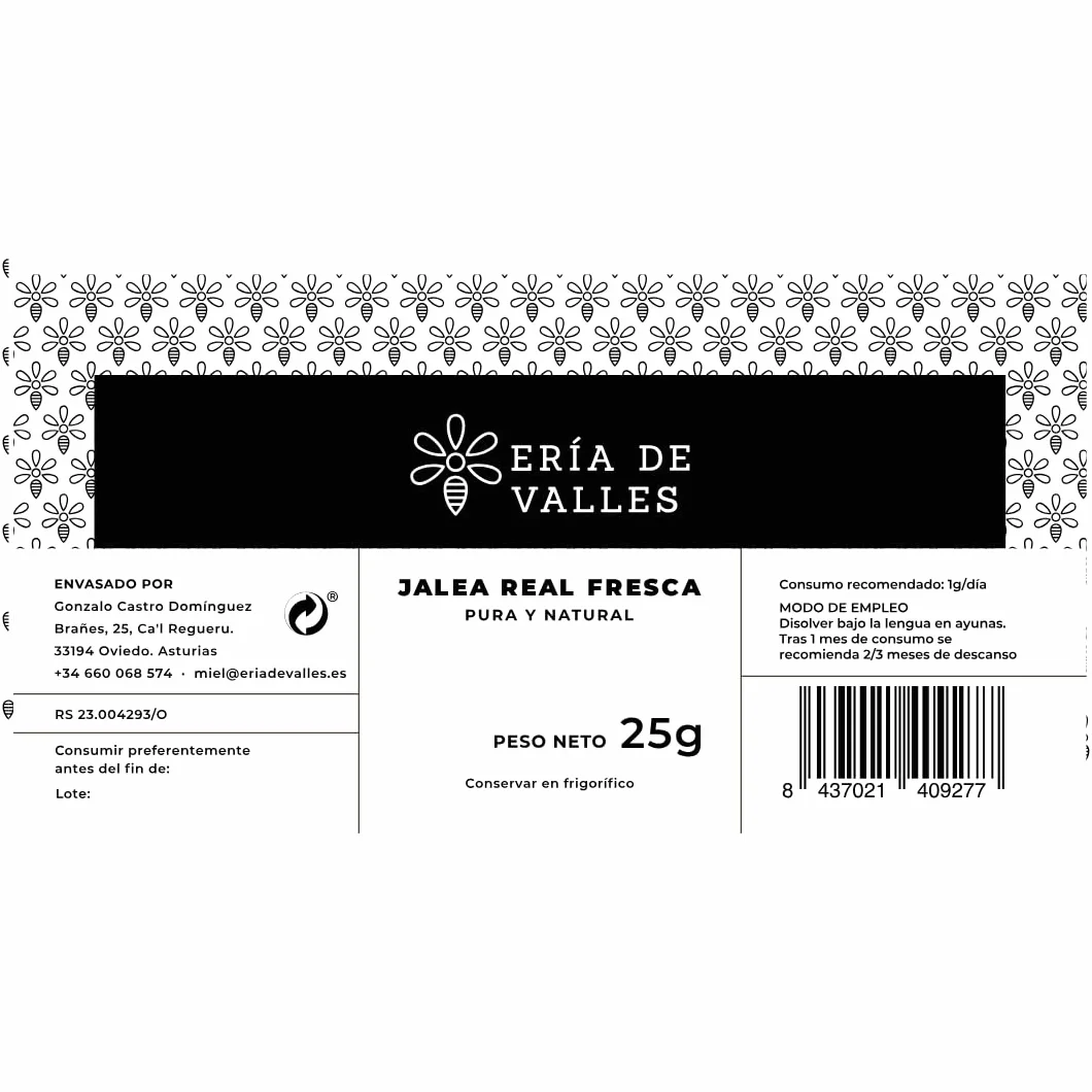 Pappa reale fresca al 100% naturale 25 g Eria de Valles con cucchiaino dosatore