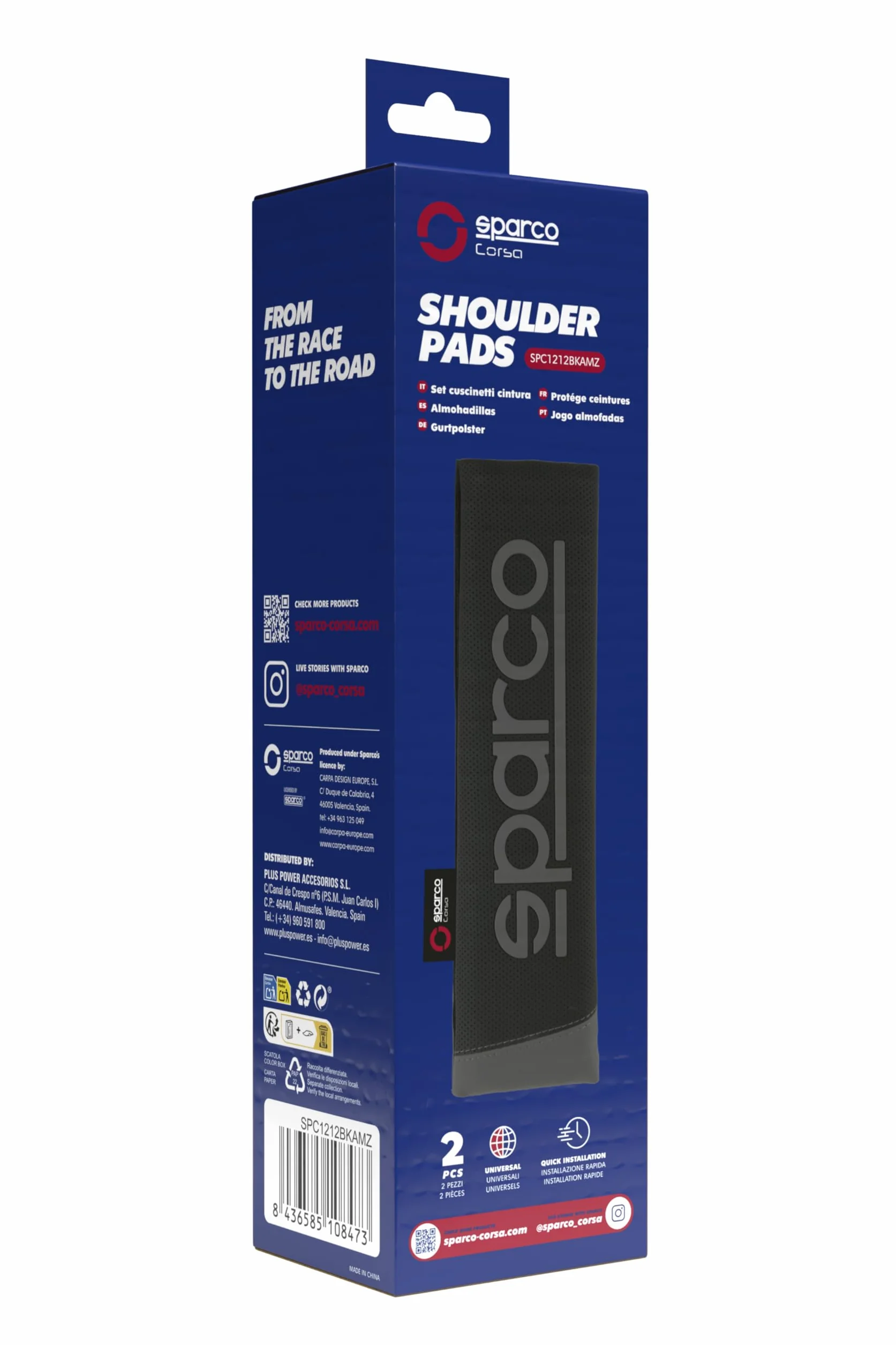 Sparco Cuscinetti per Cintura di Sicurezza universali 2 Pezzi, Amazon Exclusive, PVC + Poliestere, Lavabili e Facili da installare, Protezione per Cintura di Sicurezza per Auto