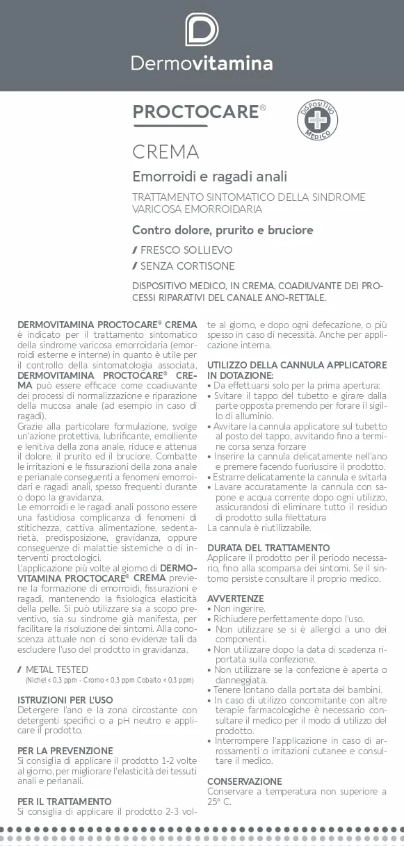 Dermovitamina Proctocare Crema Proctologica Lenitiva e Protettiva 30ml