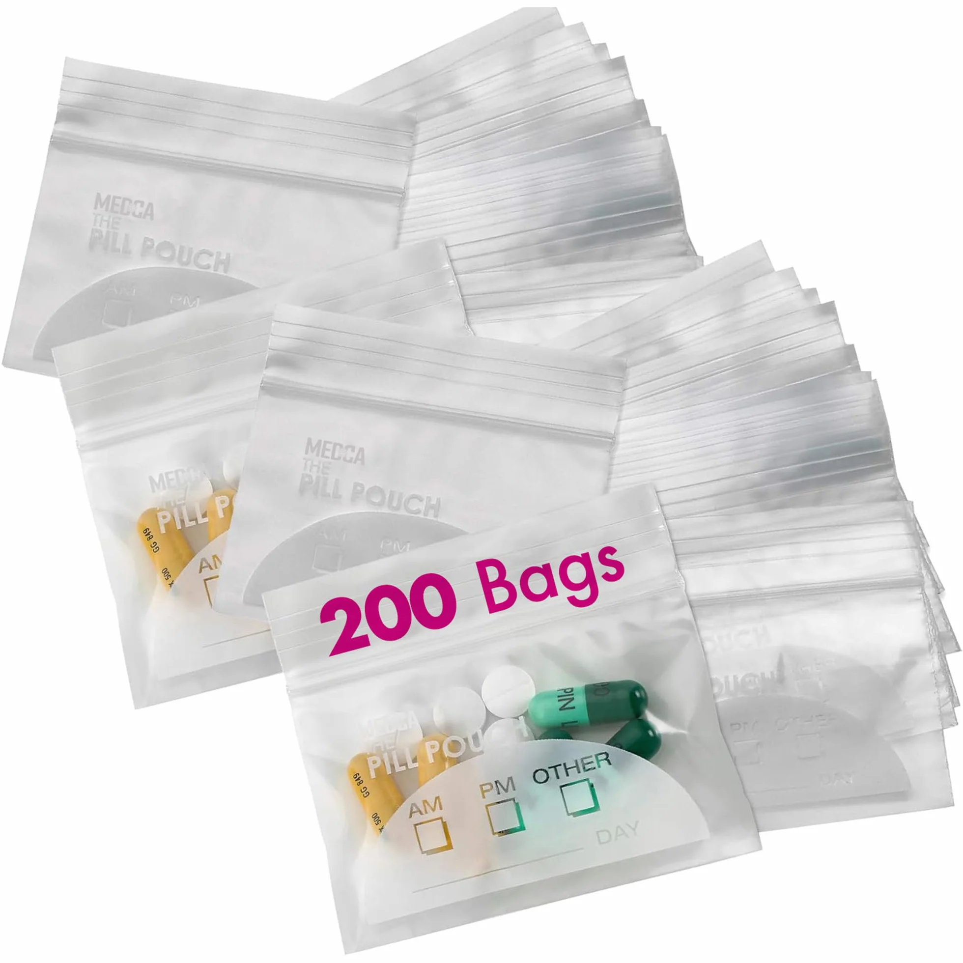 Sacchetti per pillole con cerniera 200 pz 7,6 x 7 cm senza BPA usa e getta