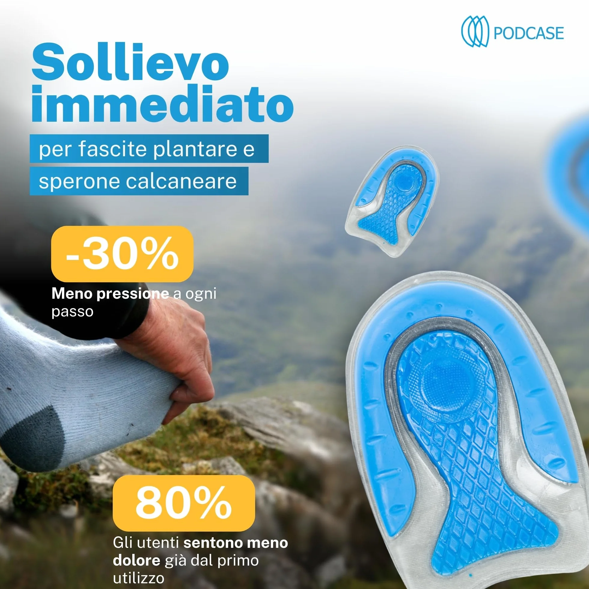 Solette Gel Ortopediche per Fascite Plantare e Spina Calcaneare - Set 4 Talloniere Silicone Unisex (Grigio, L 41-47)