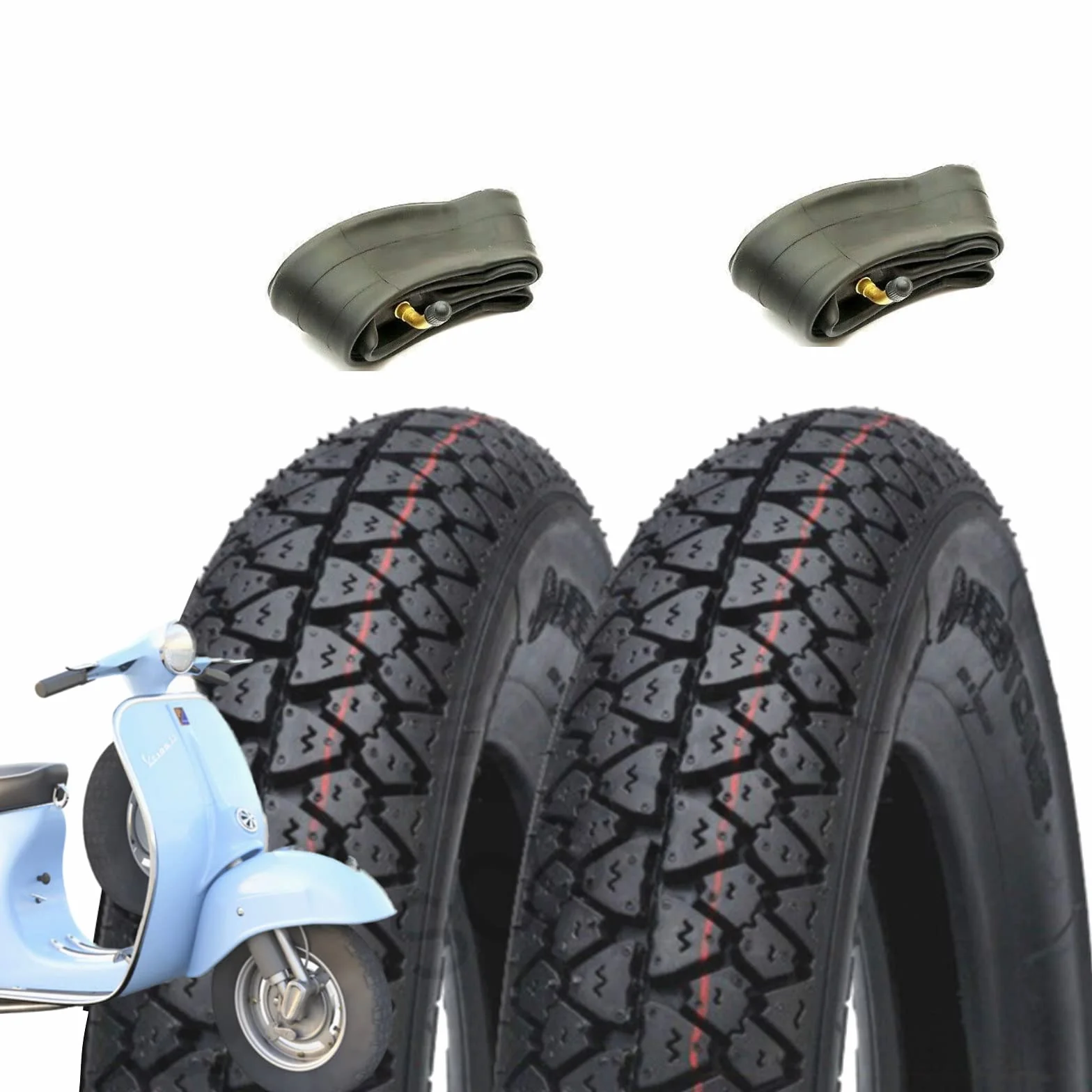 2 PNEUMATICI DEESTONE 3.50-10 + CAMERE D’ARIA GOMME PER PIAGGIO VESPA PX 125 150 200 ARCOBALENO